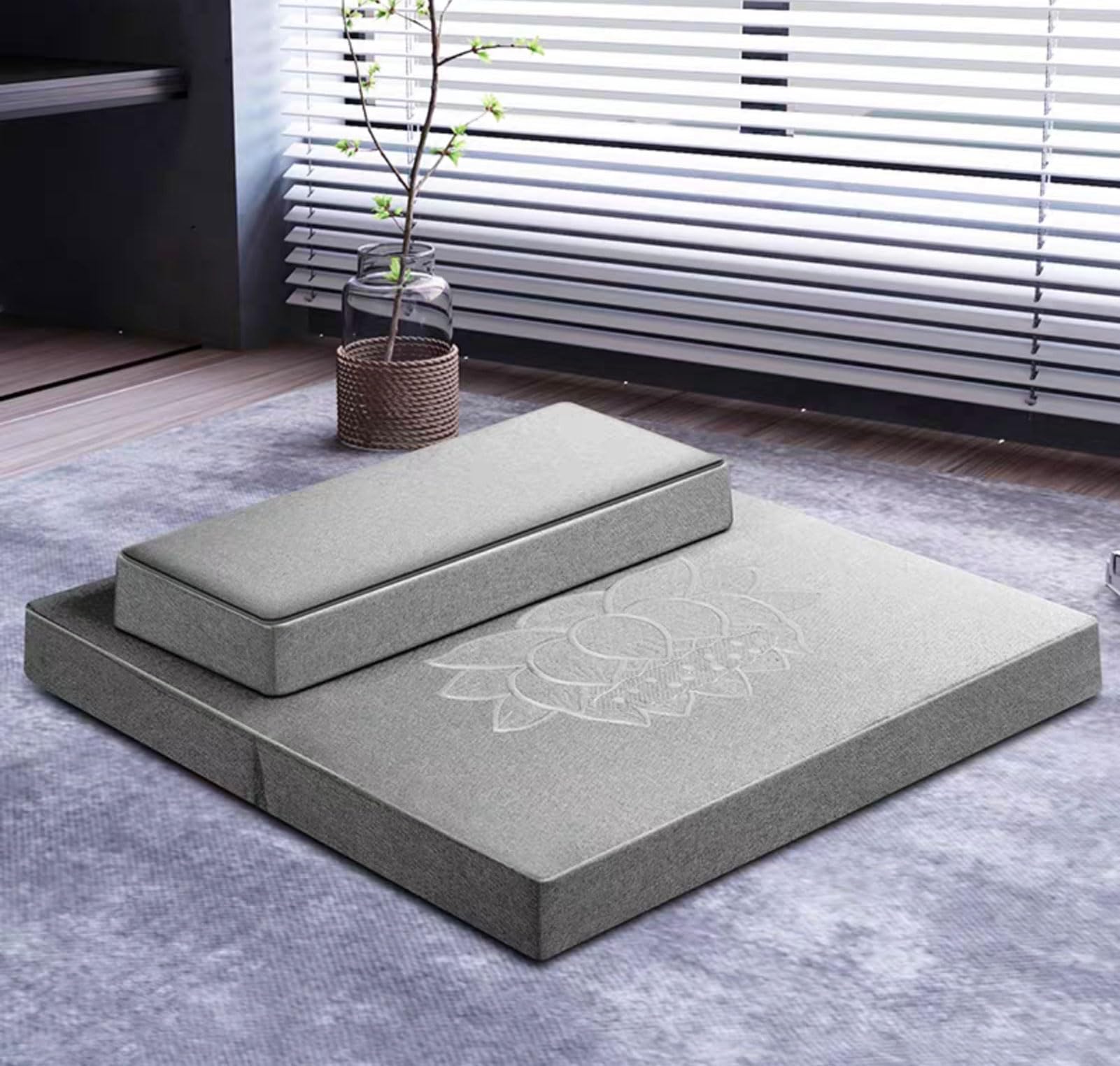 Tappetino da meditazione con palma da cocco ispessito, pieghevole, 71,1 x 71,1 cm, grigio futon, comodi tappetini per inginocchiarsi per la casa, yoga e meditazione, antiscivolo, essenziali per la