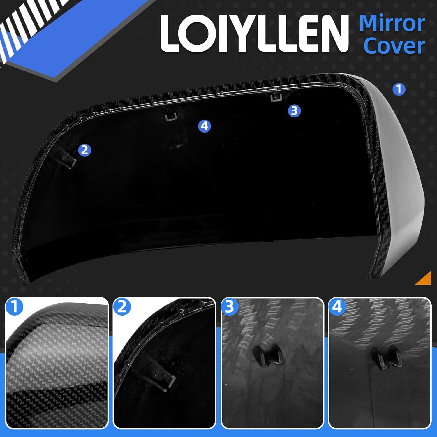 Driver Side Mirror Cover Replacement for Ford Mustang 2015 2016 2017 2018 2019 2020 2021 2022 2023 2024 - Left Side Mirror Covers, Rear View Mirror Cap Accessories Without Lamp, Carbon Fibre