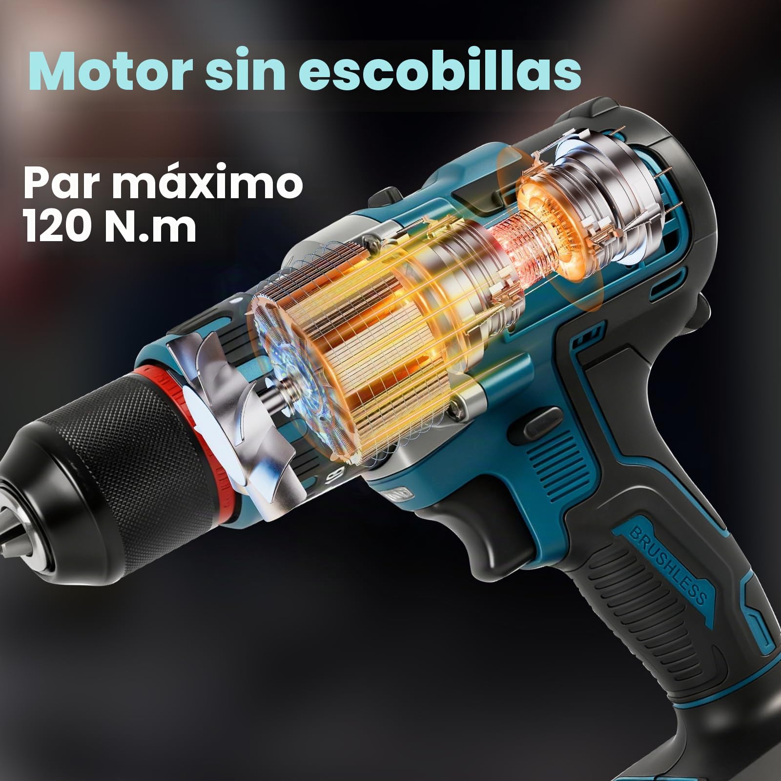Taladro percutor inalámbrico sin escobillas de 80 Nm compatible con batería Makita de 18 V, taladro percutor de 1/2'', 2100 rpm, 20 niveles de par, 3 funciones, atornillador eléctrico de impacto.