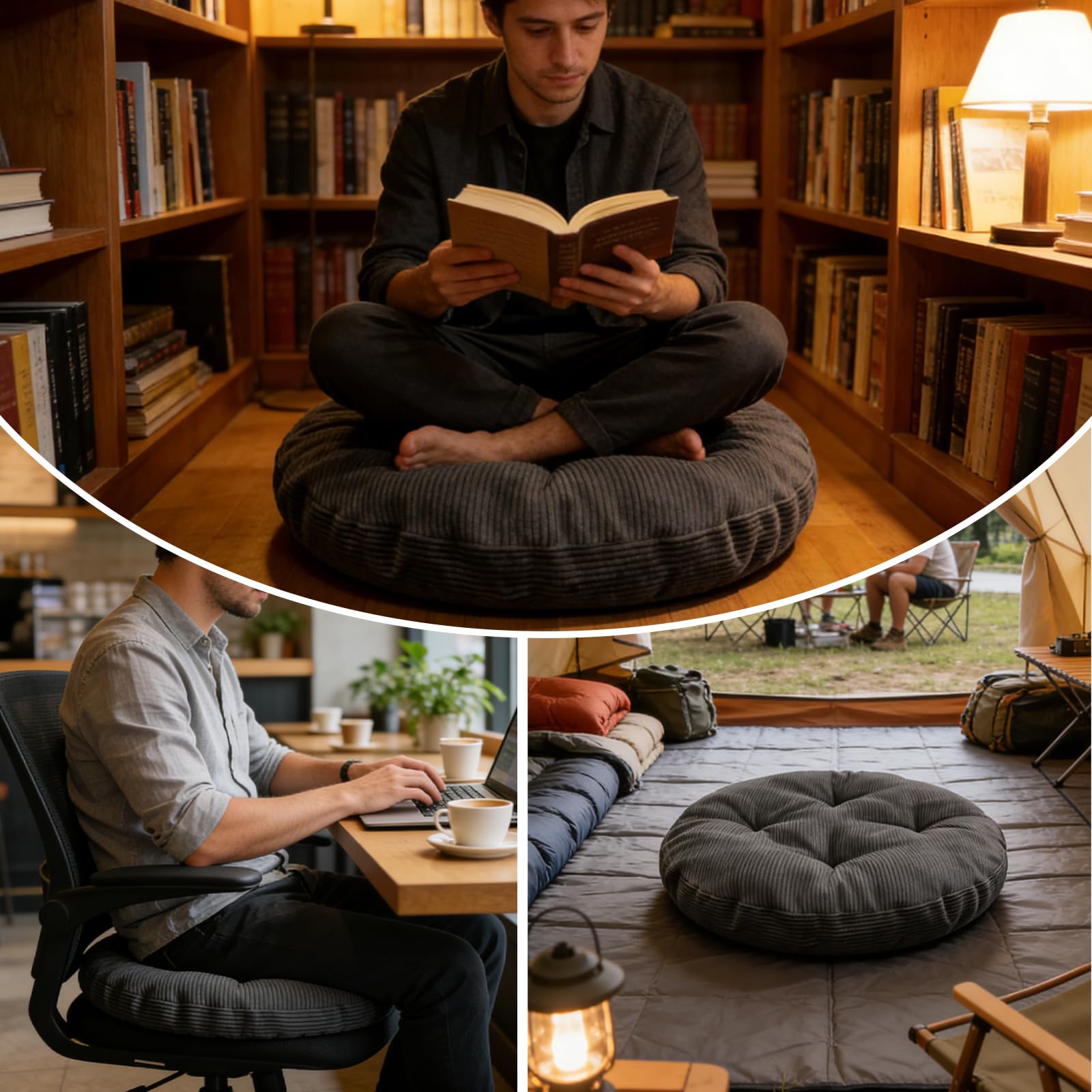 Générique Coussin D'assise Rond en Velours Côtelé,Coussin De Chaise Moelleux,Antidérapant Et Lavable Coussin De Sol Rond,D'extérieur D'intérieur pour Chaises Tabourets, Salon,Blanc,60x60x8cm