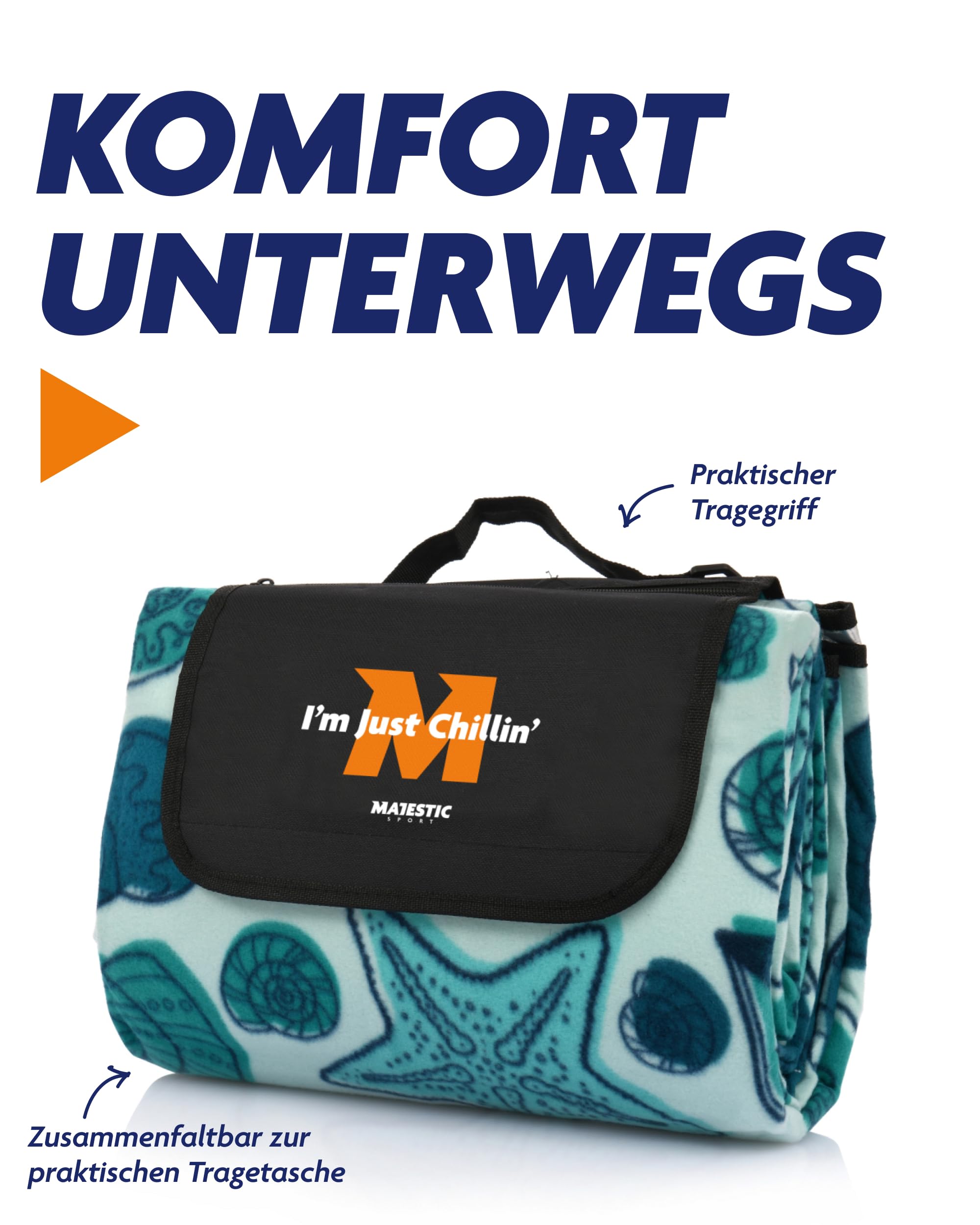 Picknickdecke 200x200 cm Wasserdicht & Sandfrei — Isolierte XXL Stranddecke für 4-6 Personen mit Tragegriff, Schultergurt, Reißverschlusstasche & 4 Erdankern, Campingdecke. Shelly.