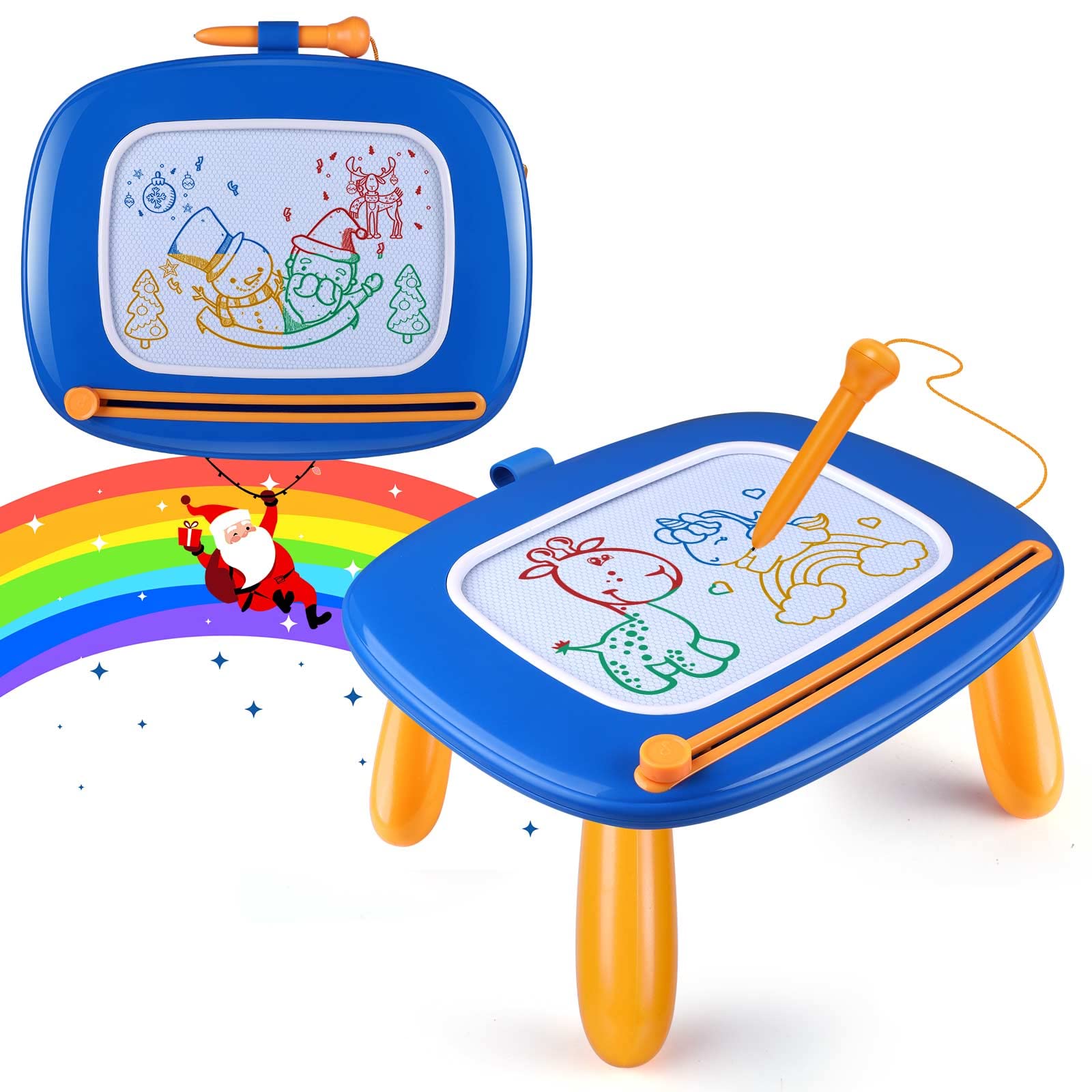 Smasiagon Magnetische Maltafel Zaubertafel für Kinder, Bunte Löschbare Magnettafel Zeichentafel mit Beinen für Kleinkind Spielzeug ab 1 2 3 Jahre Jungen Geschenk (Marineblau)