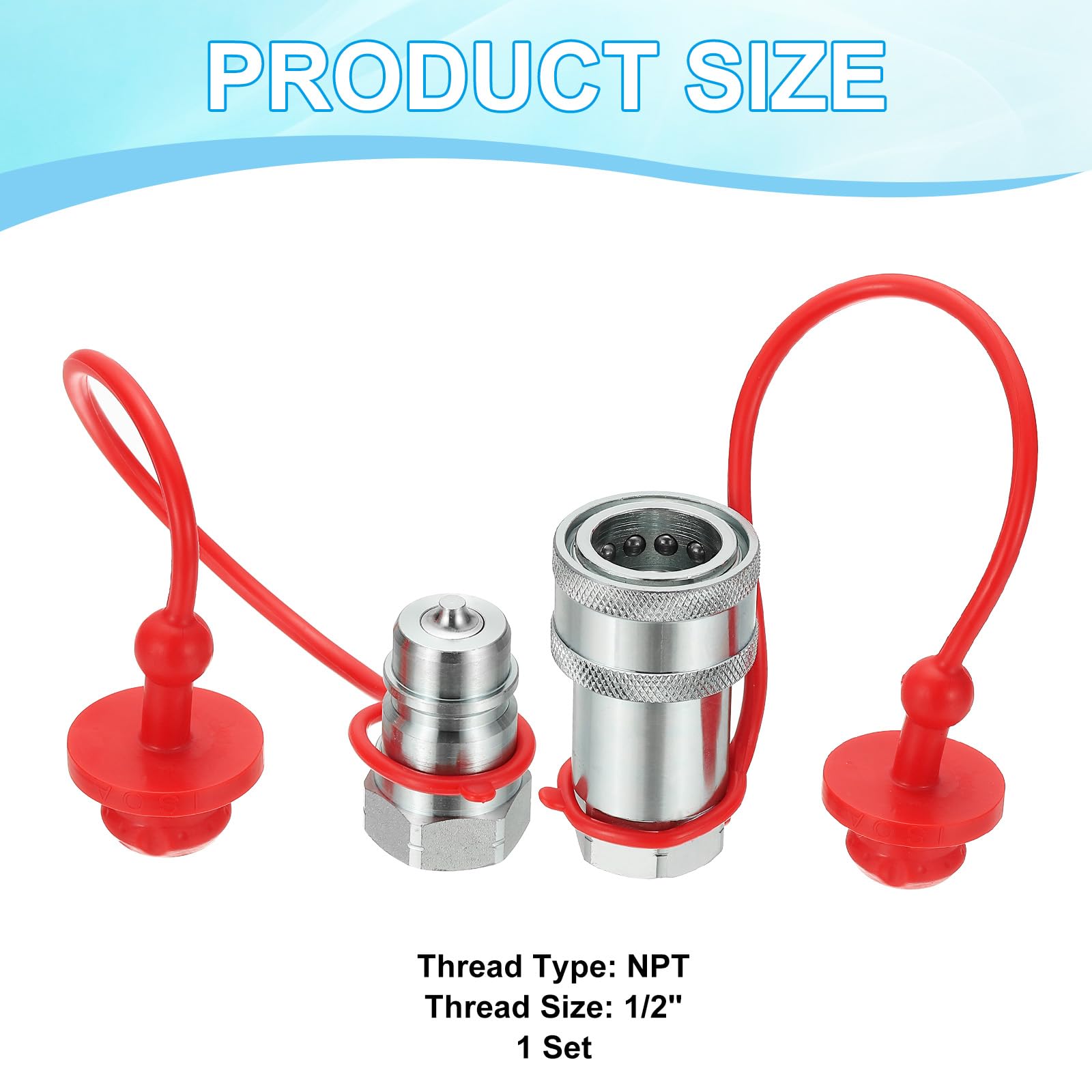 PATIKIL 1/2" NPT ISO-A Hydraulik-Schnellkupplung, 1 Satz Flachdichtende Hydraulik-Schnellkupplung mit Staubschutzkappen Schnellkupplungs-Set