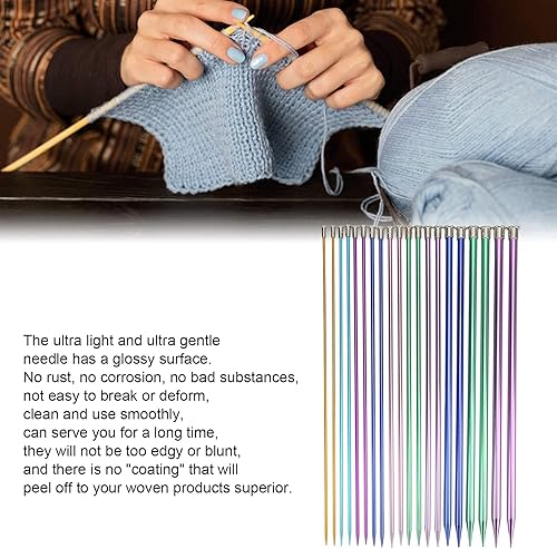 Miniatura 3 de Kit de 10 pares de agujas de tejer, agujas de tejer de un solo punto de aluminio de 0.118 in-0.394 in, juego de agujas de tejer de metal rectas