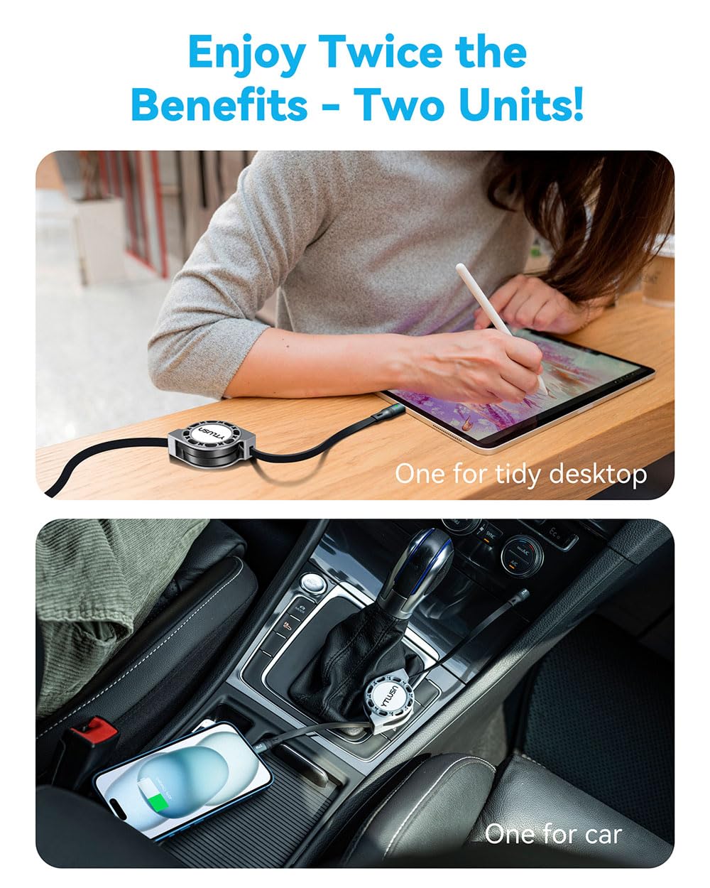 YTLUSN Cavo di Ricarica PD 60W, [2Pack, 1.2M] Retrattile USB C to Lightning Cavo Ricarica Rapida Sincronizzazione dei dati per iphone14/13/12 Android/Tablets/Galaxy/Carplay