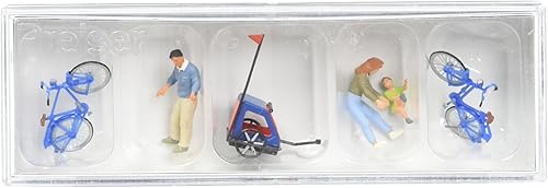 Preiser 10635 Familia Getting Ready For Bicycle Ride – Figura de madre, padre, bebé, Modelo 2 bicicletas & Baby trailer HO