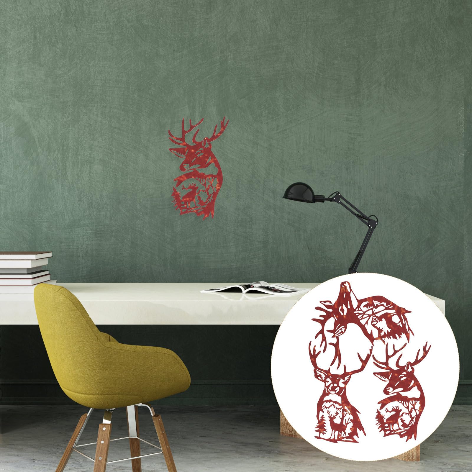 Alasum Decorazione da Parete Facile da Appendere Cervo in Ferro 3 Pezzi, Design Delicato e Realistico per Camera da Letto e Sala da Pranzo