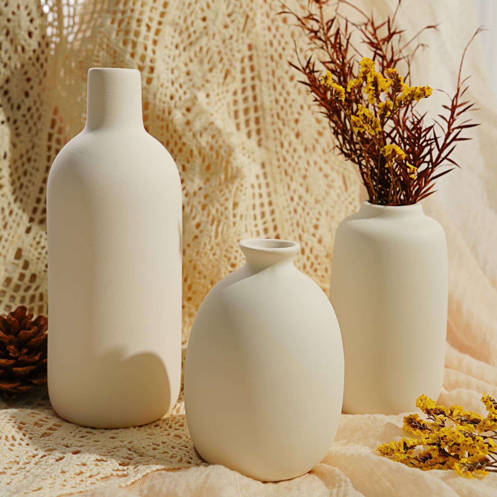 Juego de 10 jarrones pequeños de cerámica blanca a granel, modernos jarrones bohemios para hierba de las pampas, flores, jarrones decorativos de cerámica blanca para decoración del hogar, decoración 9