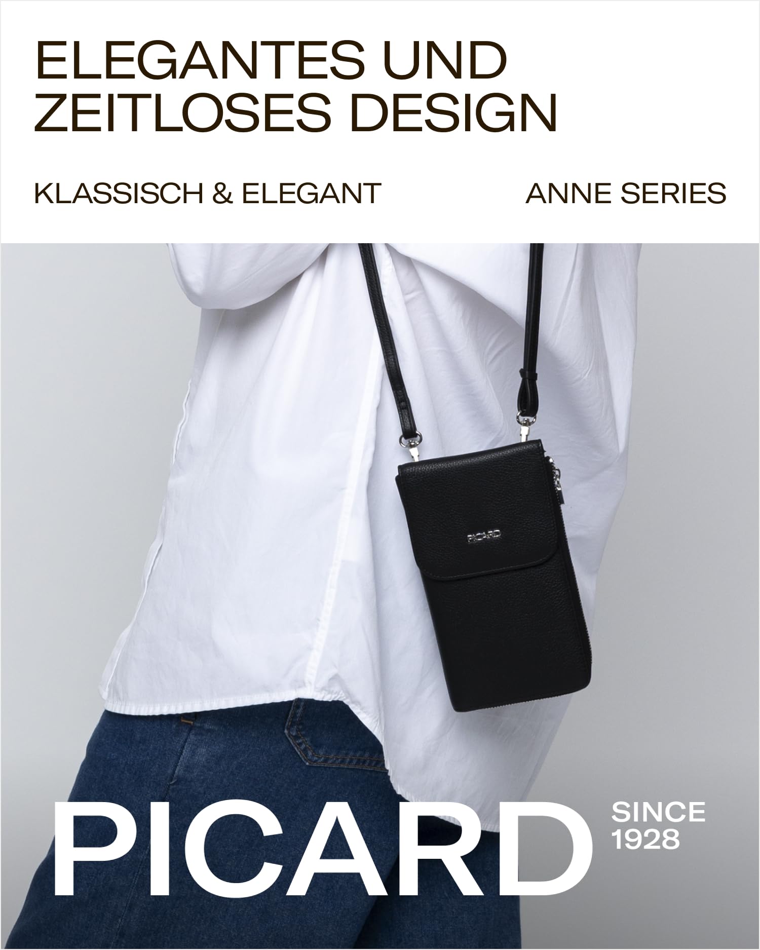 Picard Handytasche zum Umhängen Damen Anne | Handykette aus Leder mit 2 Kartenfächern gesichert durch Reißverschluss & Druckknopf | Elegant, Modern | Handy Umhängetasche | Alltag, Ausgehen