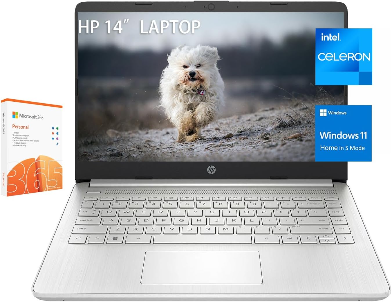 HP Stream 14 Inch Laptop for Student,Intel Celeron N4120,4GB RAM,128GB eMMC,Microsoft 365 with 1TB Cloud Storage,720p Webcam,Windows 11 S,Long Battery Life,with 5ave Accessories,Silver