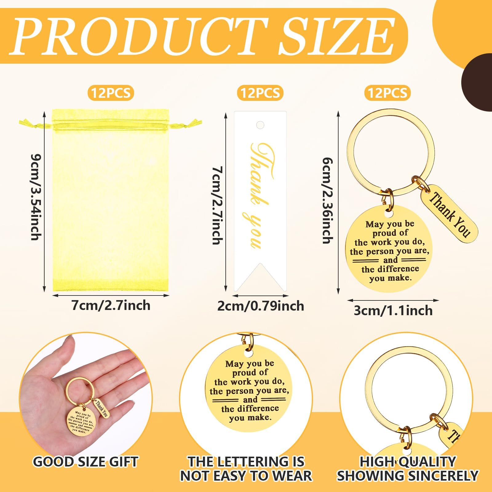 SevenMye 12 Set Thank You Keychain Gifts for Women Inspirational Keyring Thank You Cards Organza Bags Employee Appreciation Gifts for Colleagues Teacher Nurse Team Staff Coworkers Volunteer - Image 2