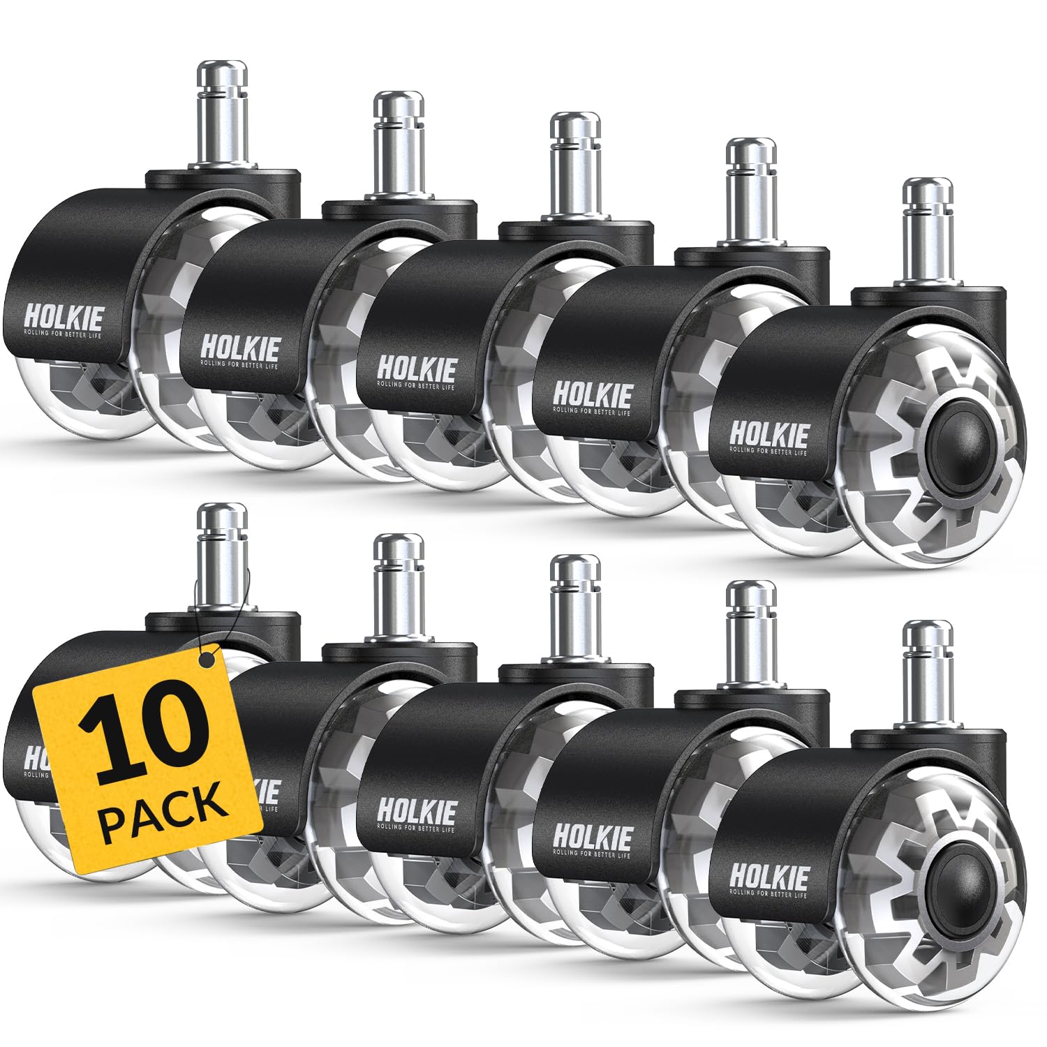 HOLKIE Office Chair Wheels 11x22mm Universal Fit 2 Inch 10 Pack Castors Replacement, Grey Dual Rubber Smooth & Silent Chair Casters Wheels-Set of 5 For Hardwood Carpet Floors Computer Gaming