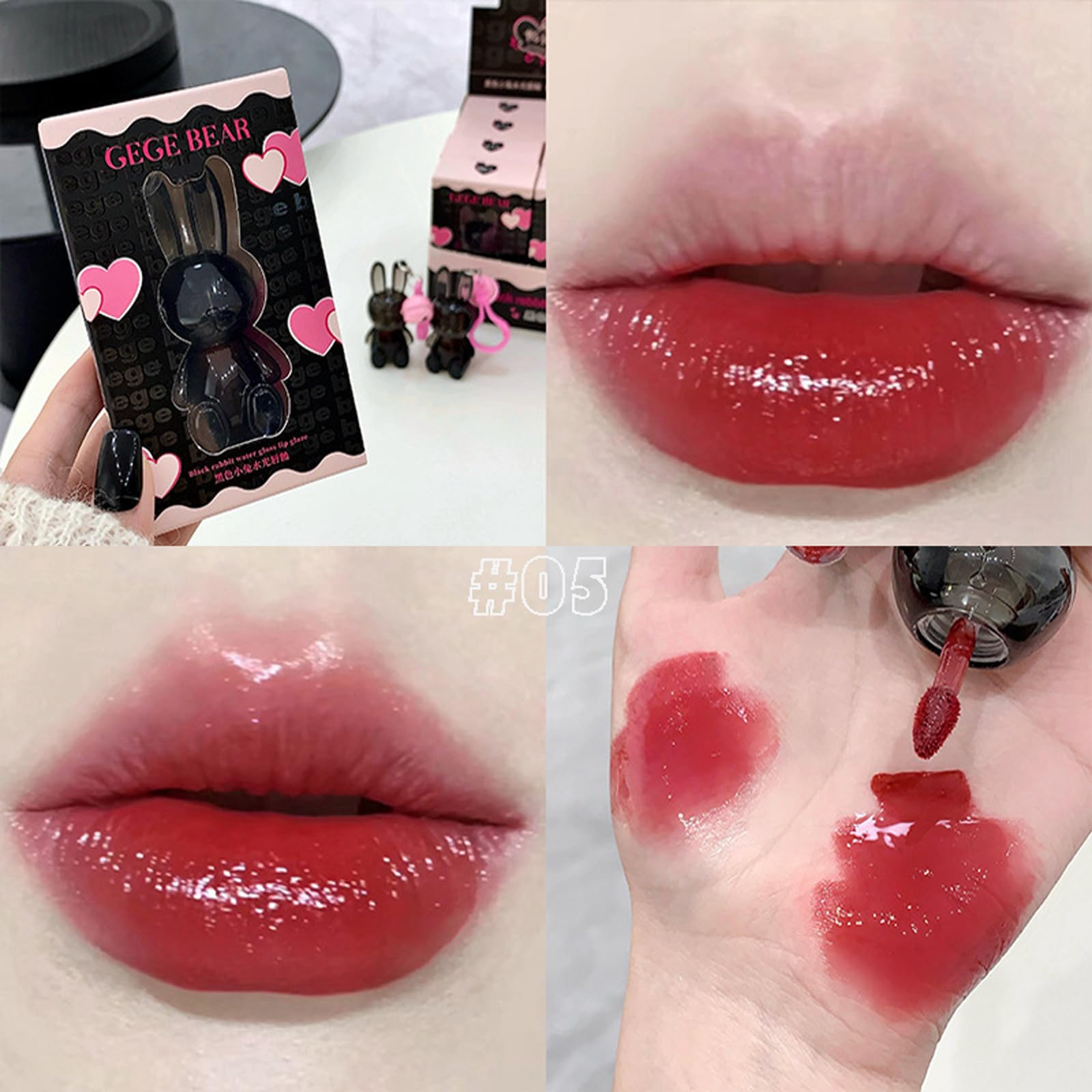 Juego de 3 brillos de labios hidratantes de conejo, lápices labiales líquidos de gelatina, brillo de labios brillante, lindo brillo de labios, aceite para rellenar labios, acabado de vidrio 6