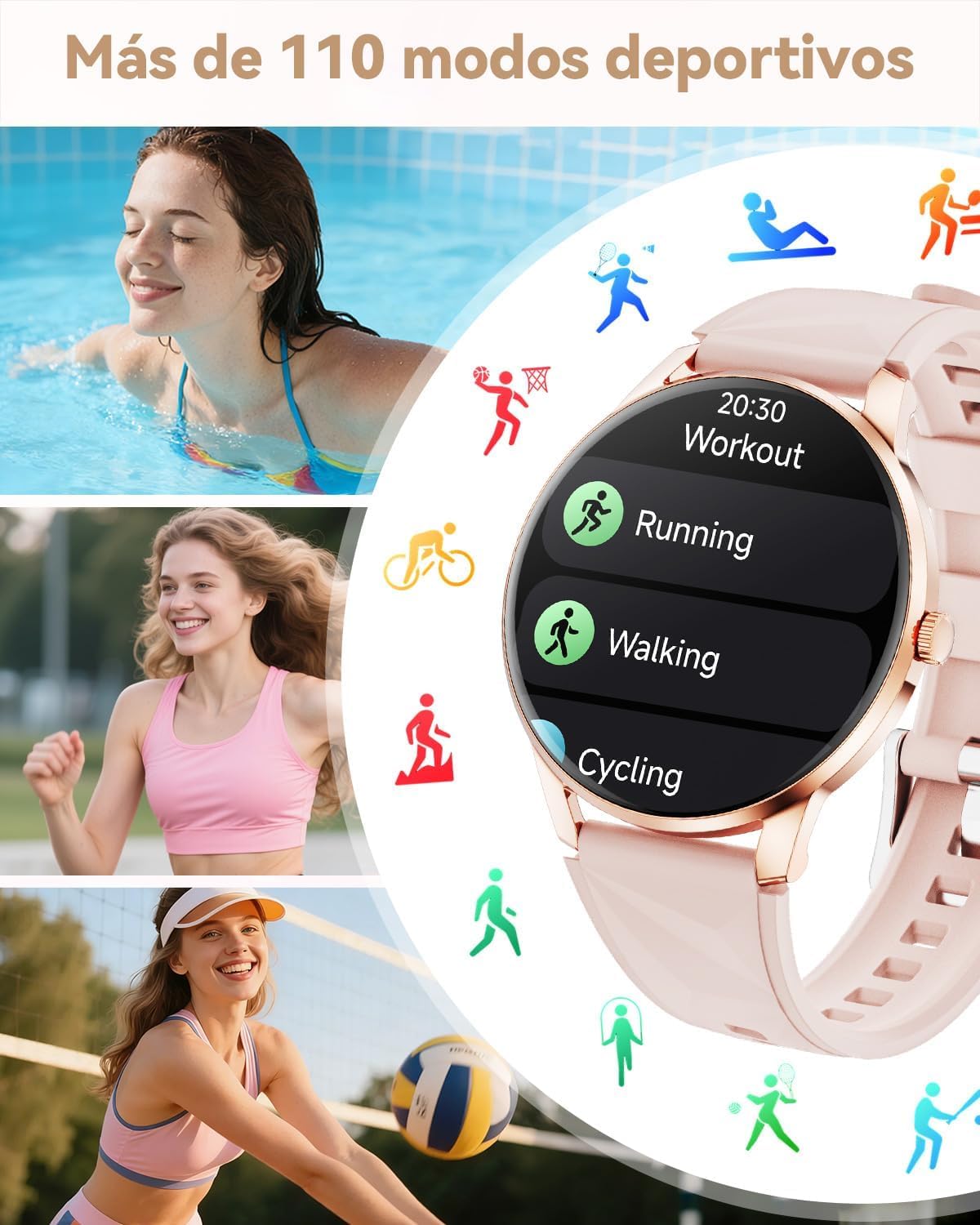 Reloj Inteligente Mujer con Llamadas Bluetooth, Pantalla de 1,32"