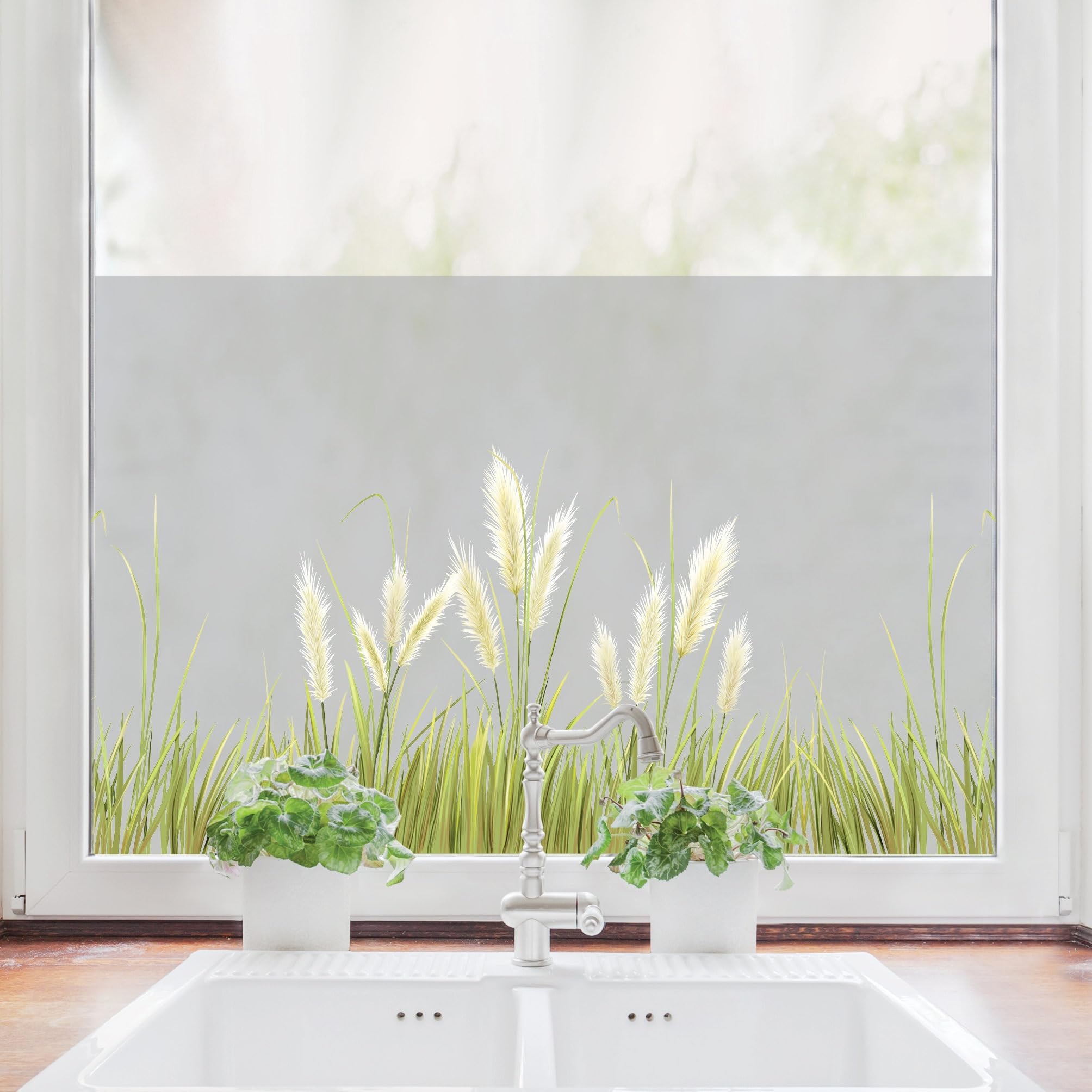 Sichtschutzfolie farbiges Pampasgras Gräser Fensterfolie Fensterdeko Milchglasfolie Sichtschutz Folie Fenster, 55 cm hoch, 200 cm breit