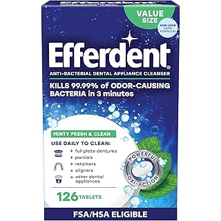 Efferdent Retainer Cleaning Tablets, Denture Cleaning Tablets for Dental Appliances, Minty Fresh & Clean, 126 Count
