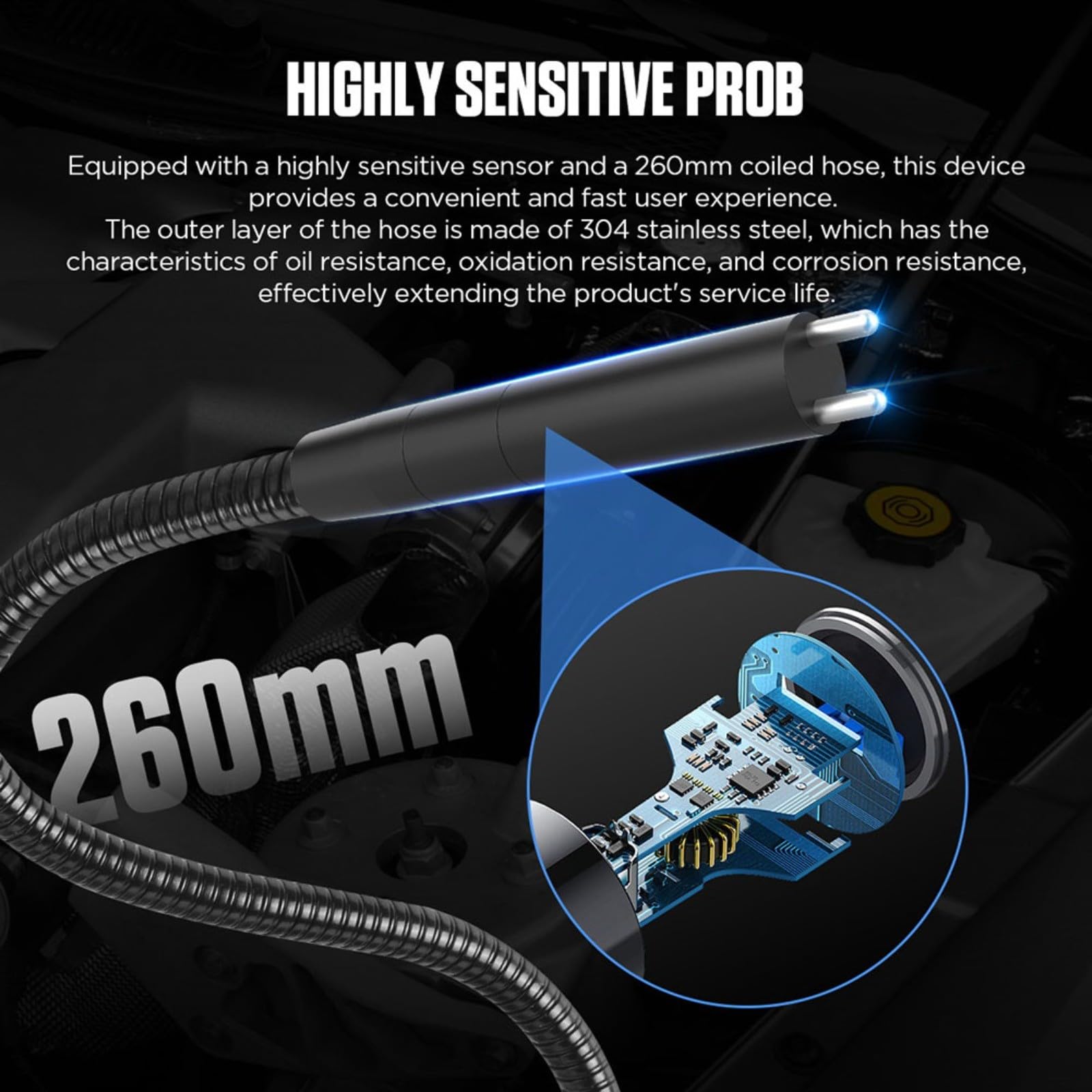 AS502 Tester del liquido dei freni con display digitale per DOT-3/4/5.1, tubo flessibile da 260 mm, allarme acustico e avviso a 3 livelli per la misurazione dell'umidità