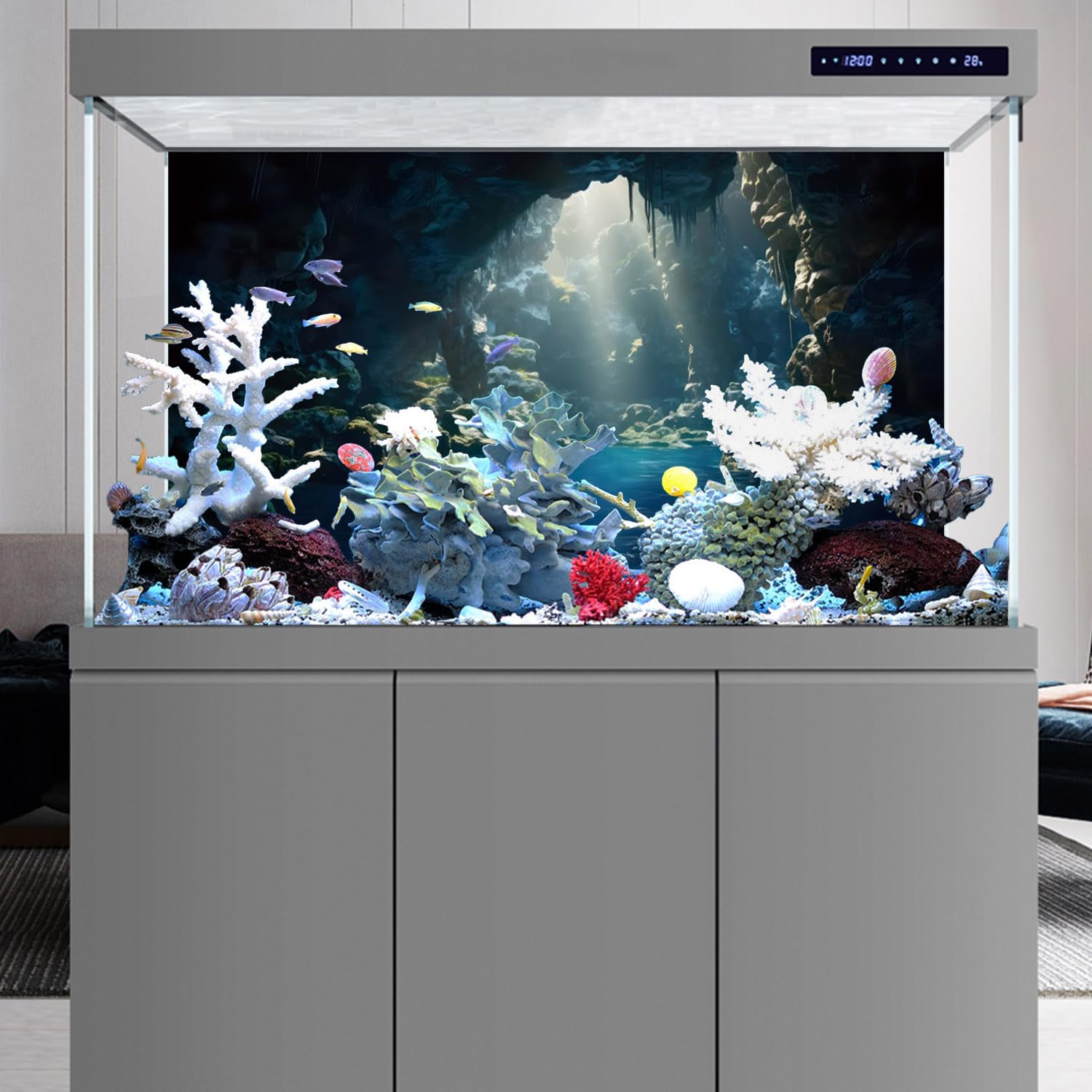 120x50cm Acquario Sfondo Montagna Pietre Grotta Acquario Sfondo Fiume Letto & Lago Acquario Sfondo Vinile