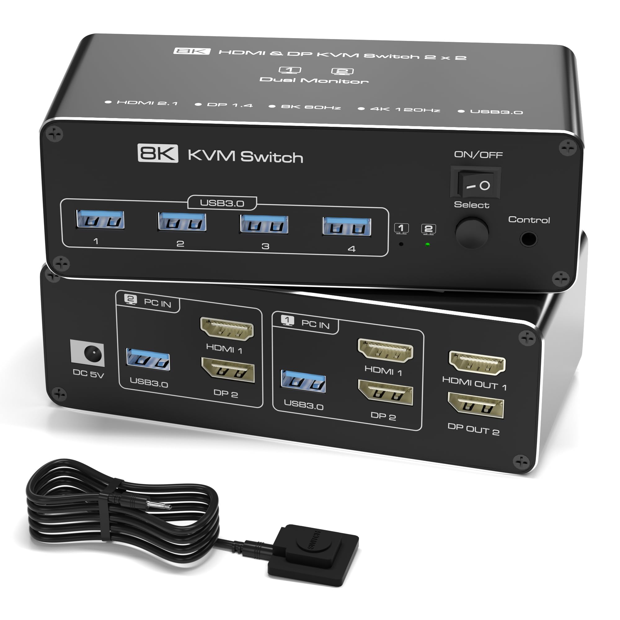 Amazon.co.jp: KVMスイッチ2モニター2コンピューター、8K HDMI+DP