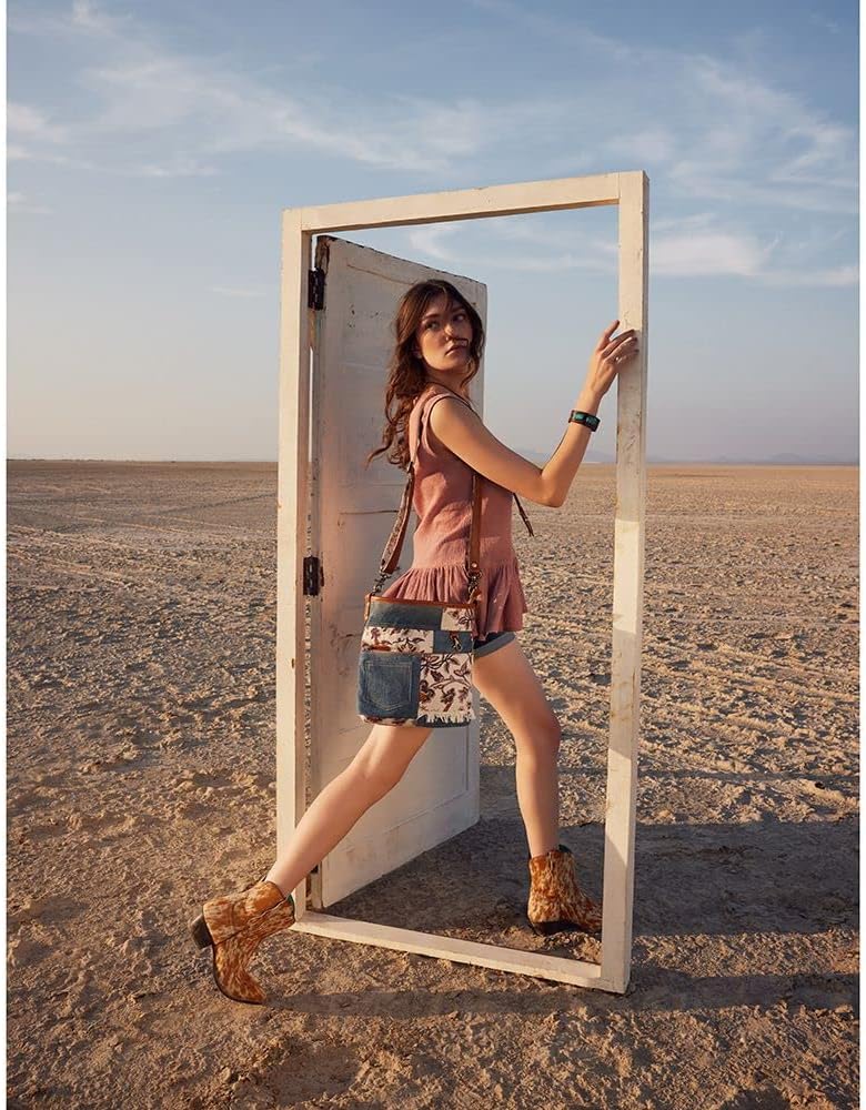 Myra Bag Western Leather Shoulder Bag for Women - Upcycled Canvas Crossbody Traverse - Image 2