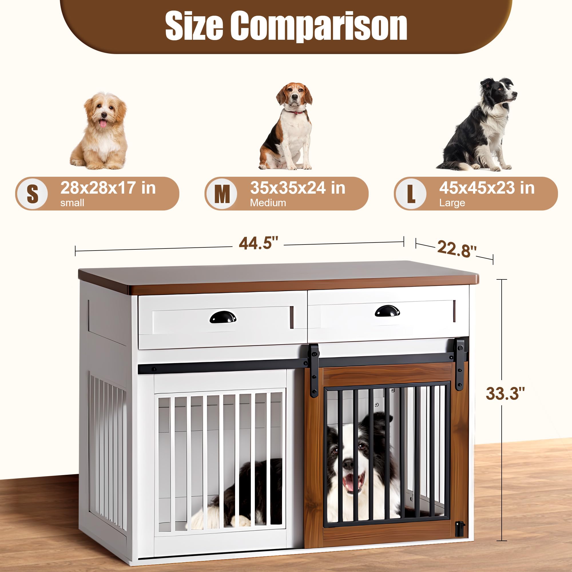 GOWE Heavy Duty Furniture Style Dog cage Wooden Dog cage Double Door Dog cage Side Cabinet Dog cage Dog Crate (44 1/2