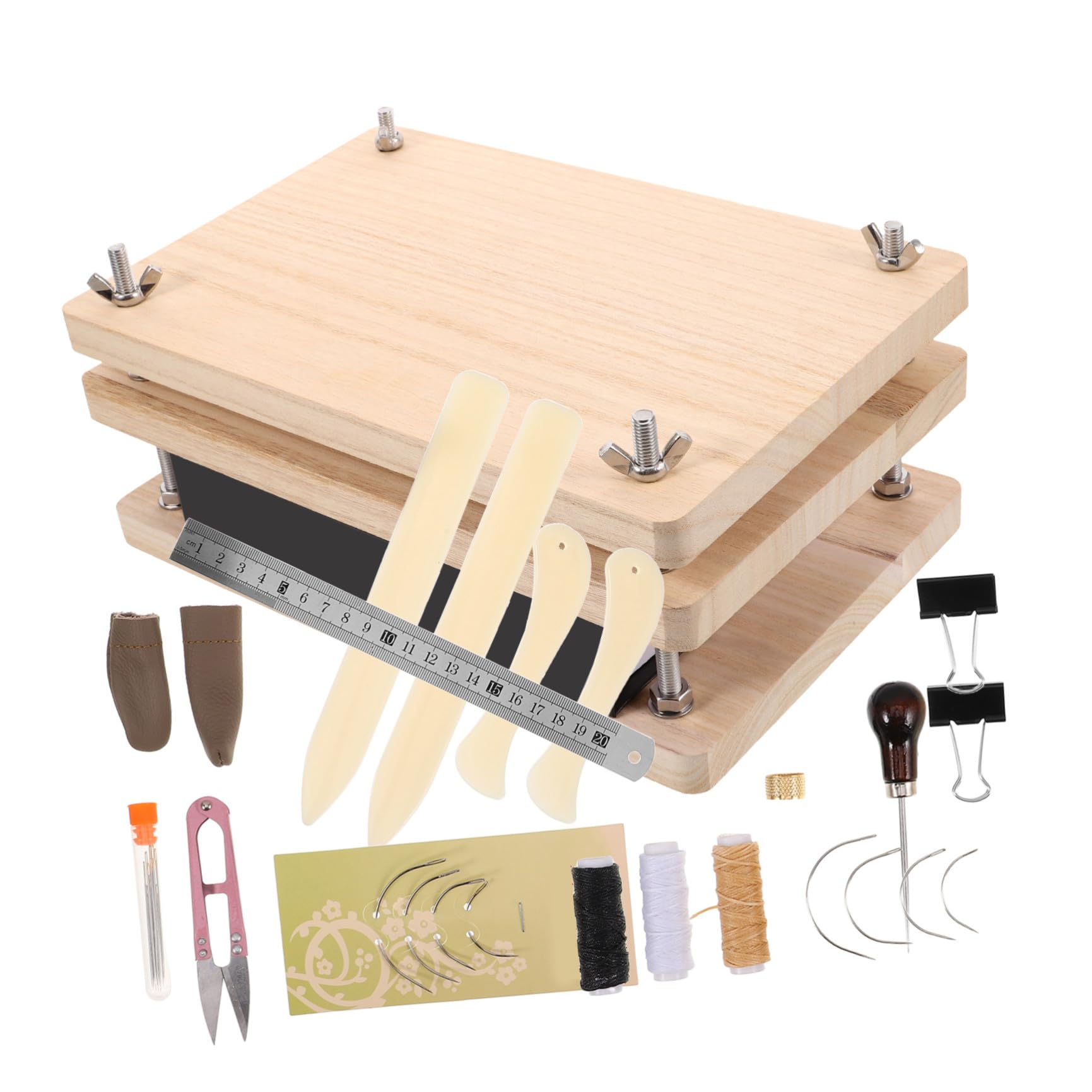 Kit de Encuadernación de Libros Portátil para Principiantes Prensa de Libros de Madera y Metal Kit de Reparación de Encuadernación para Restauración y Manualidades de Papel