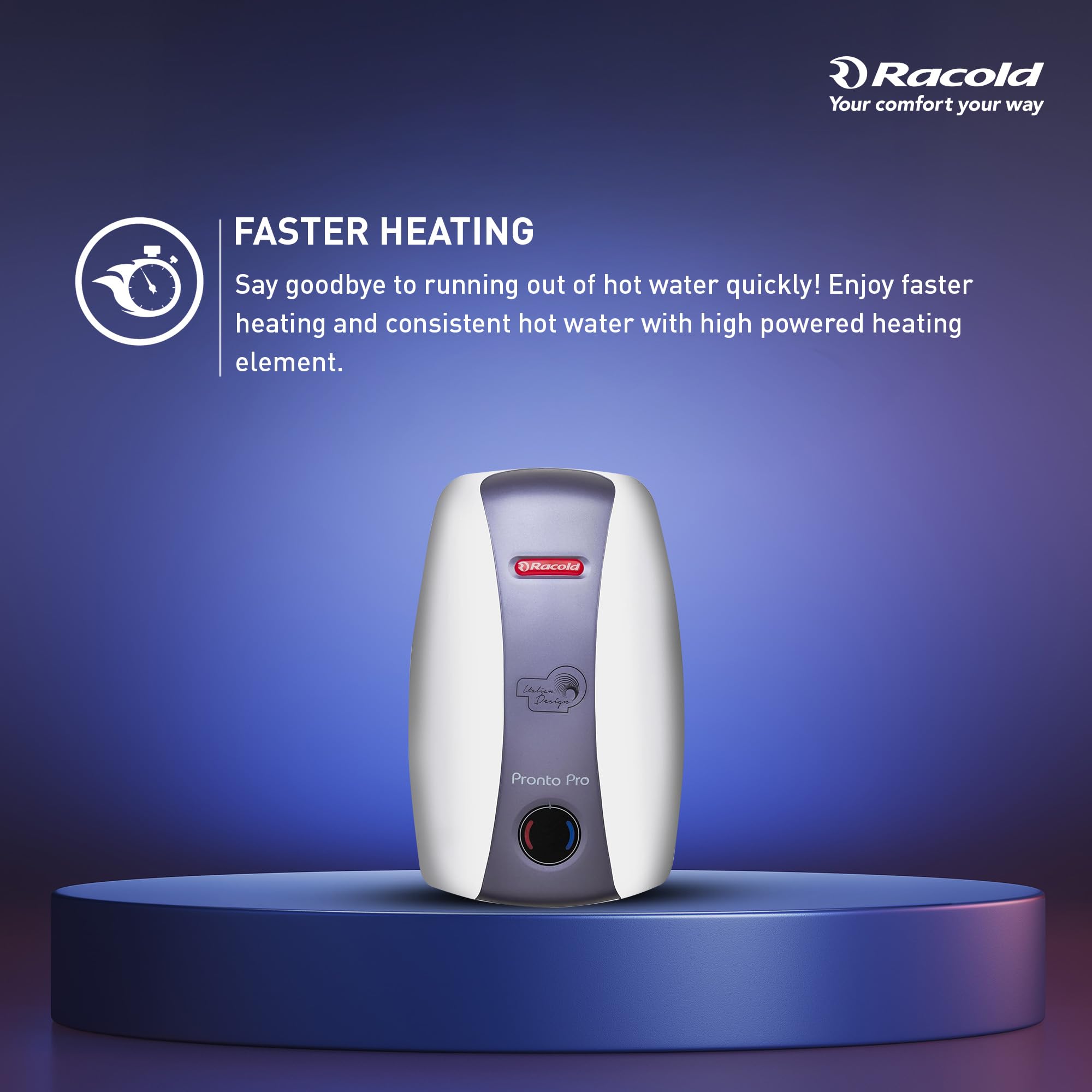 Racold Pronto Pro 3L 3KW Vertical Instant Water Heater (Geyser) | Faster Heating | Suitable for High Rise Buildings | Italian Design|3 Levels of Safety|Convenient for Kitchen & Bathroom Applications