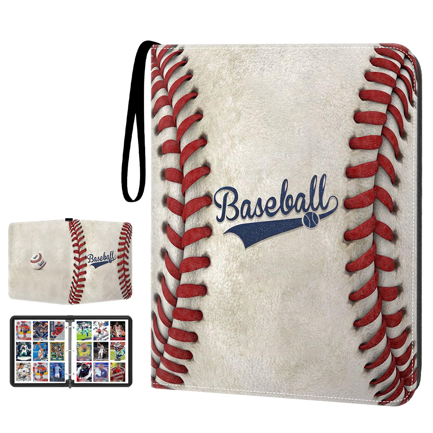 HESPLUS Baseball Card Binder 900 Pockets, 50 Sleeves Large Baseball Binder 3 Ring Zipper Trading Cards Holder 9 Pocket, Sport Card Collection Book Storage Organizer, Album Folder Protector Collector