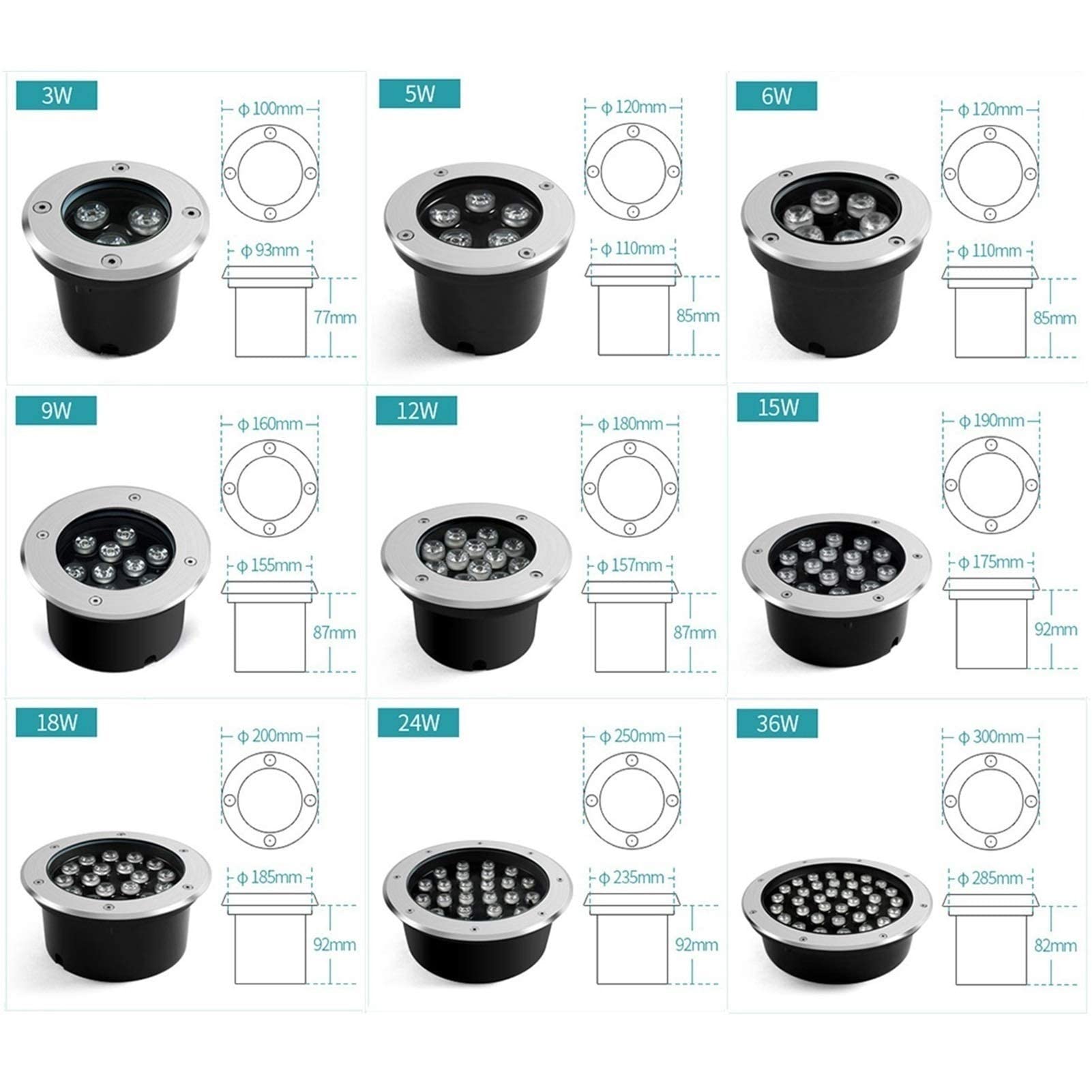 Faretto Subacquei - Con Telecomando Faretti Piscina, Faretti Esterno Led Colorati Incasso RGB, 12V / 24V Luci Incasso Pavimento, Faretto Subacquei IP68 Impermeabile, Per Luci Da Giardino(85-230V,12W)