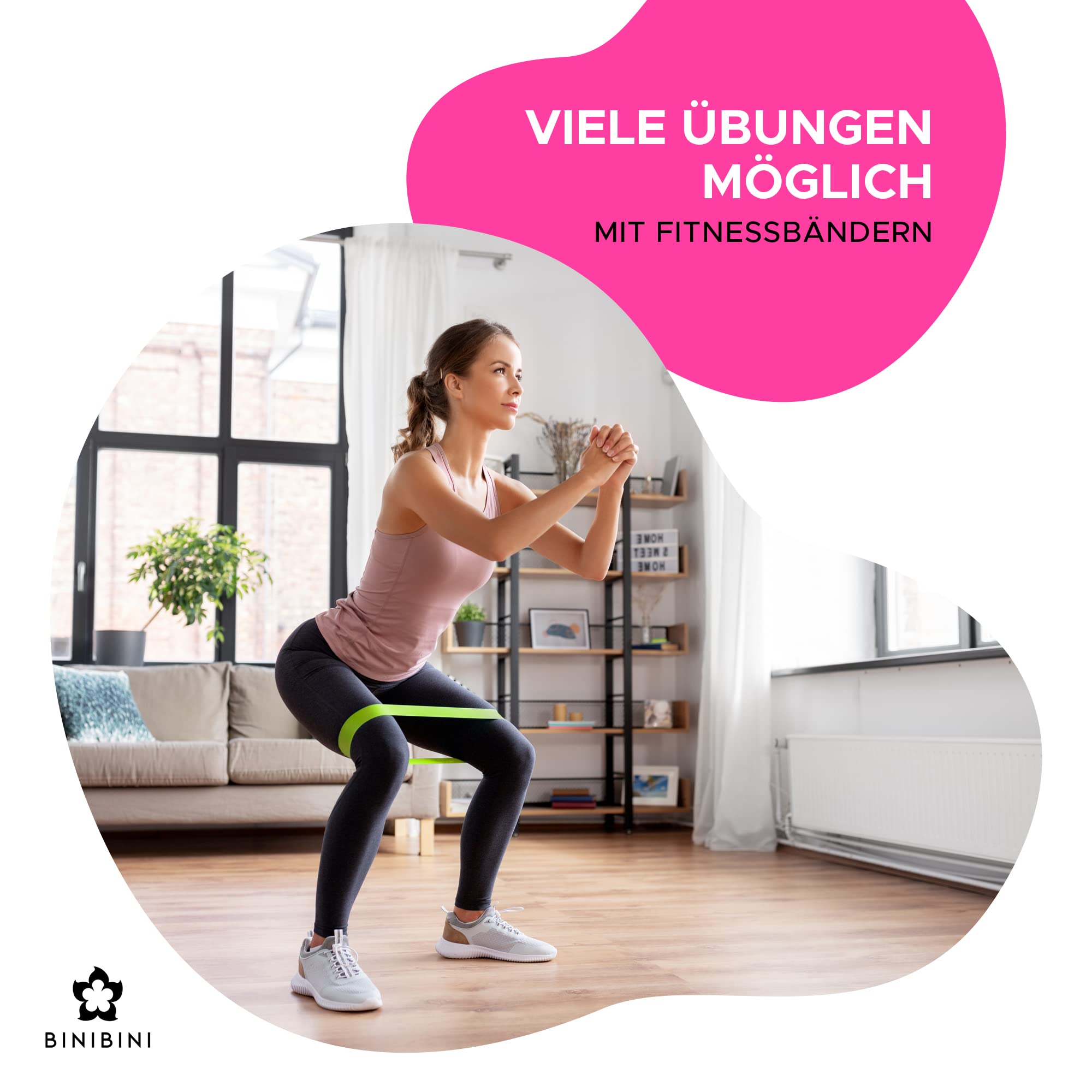 BINIBINI® Pilates Ring Set mit Pilates Ball und Fitnessbändern - 5-teiliges Sport- und Fitnessset für Zuhause - Yoga Ball und 3X Terra Band inklusive