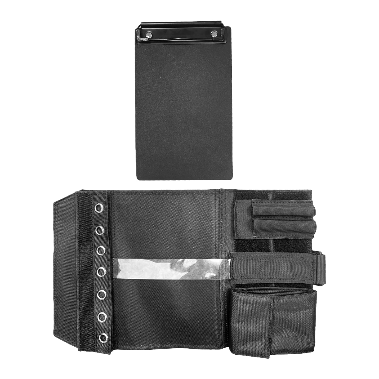 Aviation Pilot - Genouillère avec sangle de jambe - Noir - 7 fentes - Pour le genou - Porte-bloc - 20,5 x 34 cm - Tissu Oxford et polypropylène - Pour manuels, graphiques, cartes, documents