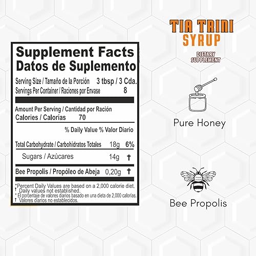 Miniatura 9 de Jarabe de la Tía Trini con Miel Pura - Suplemento dietético - 4.05 fl oz (4.1 fl oz) - Gordolobo, propóleo, eucalipto, anacahuita y menta (propóleo,