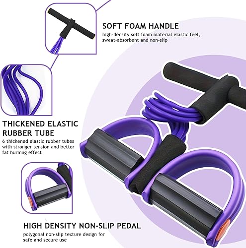 Miniatura 3 de Kammoy Cuerda de Tensión de 6 Tubos, Extractor de Pedal de Yoga Elástico Multifuncional Banda de Resistencia, Cuerda de Tensión de Látex Natural