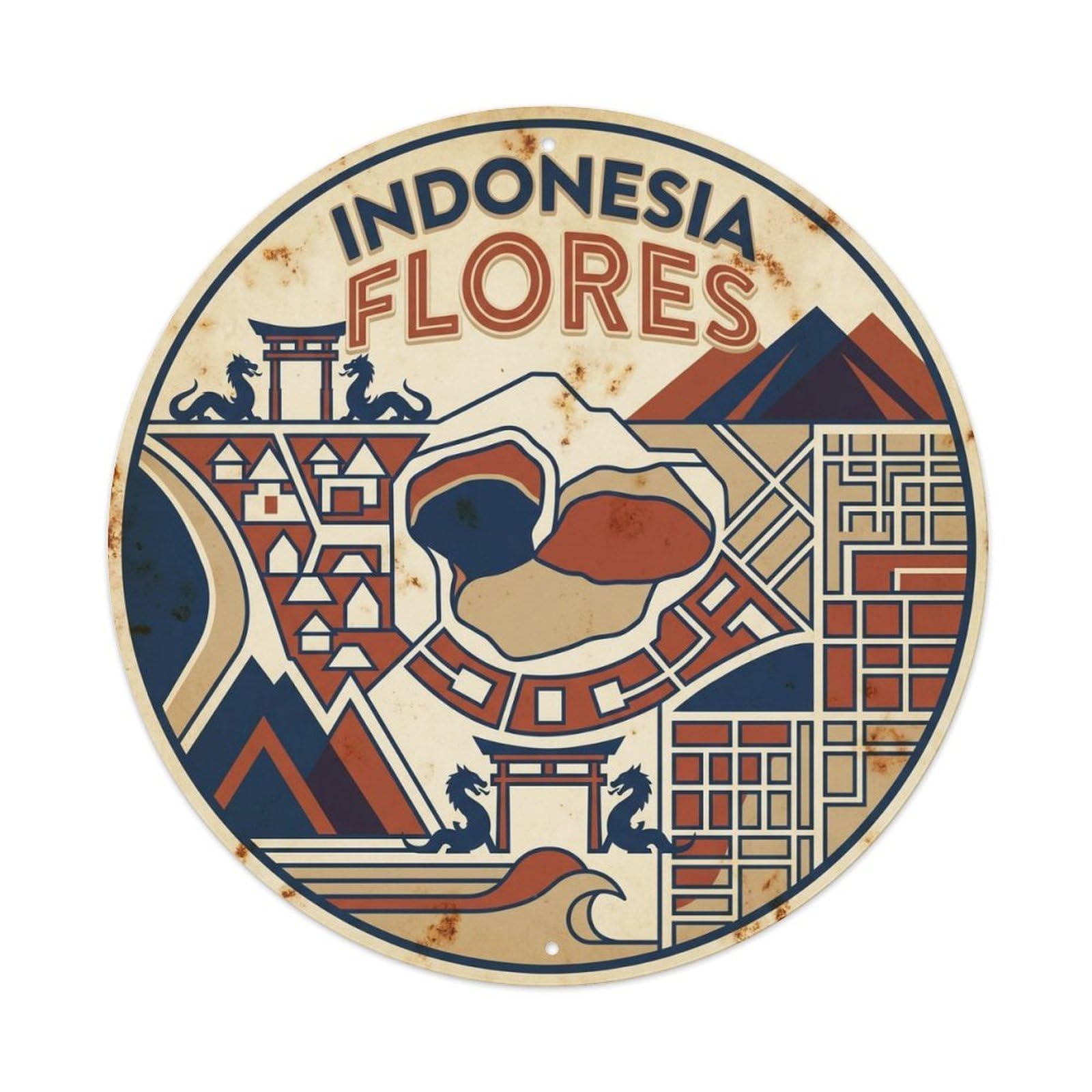 Flores Island Indonesia Resort WPA Travel Metal Tin Sign