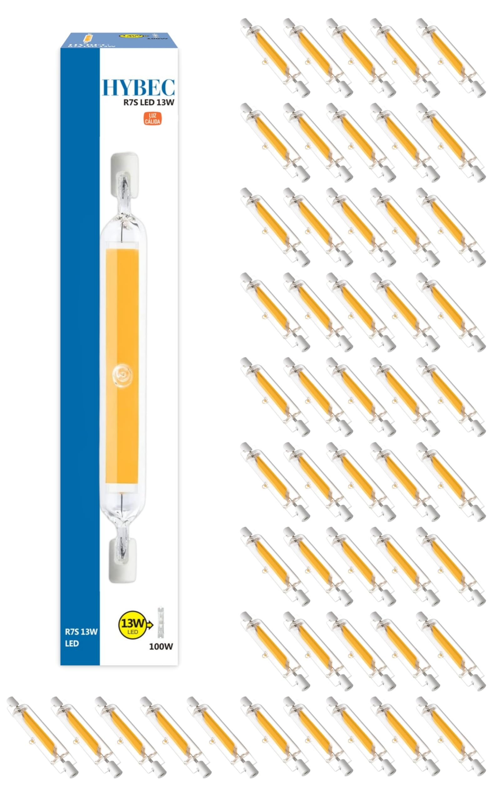 CLAR - R7S LED 118mm, Lampara Lineal LED, Bombilla LED Alargada, 13W 3000ºK (Pack 50)