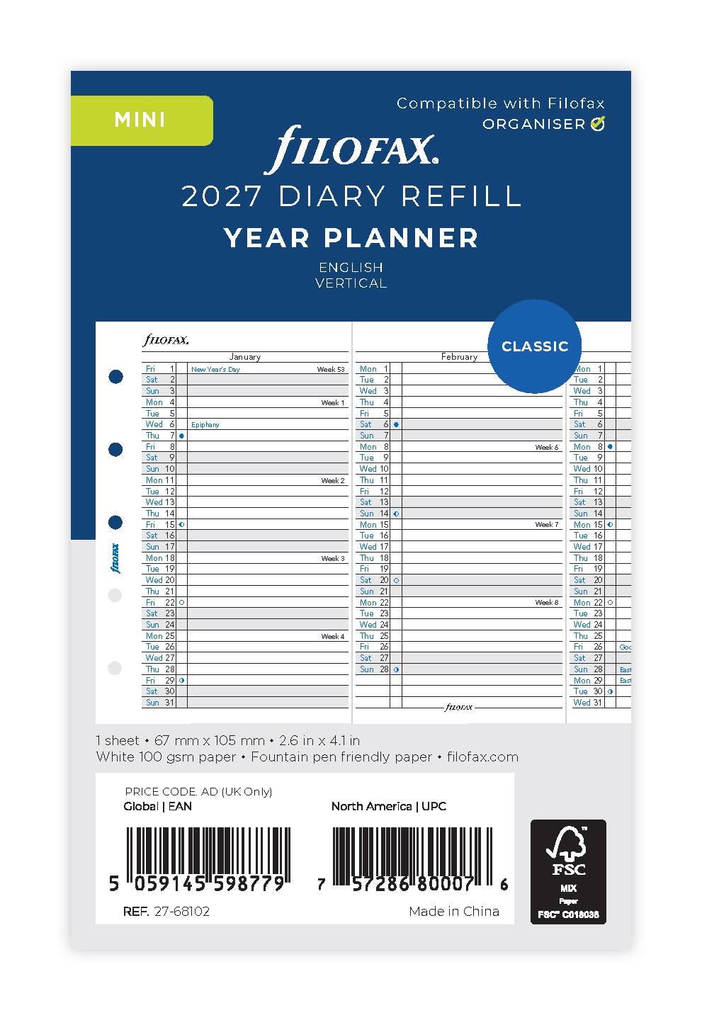 Filofax Mini Vertical Year Planner 2027