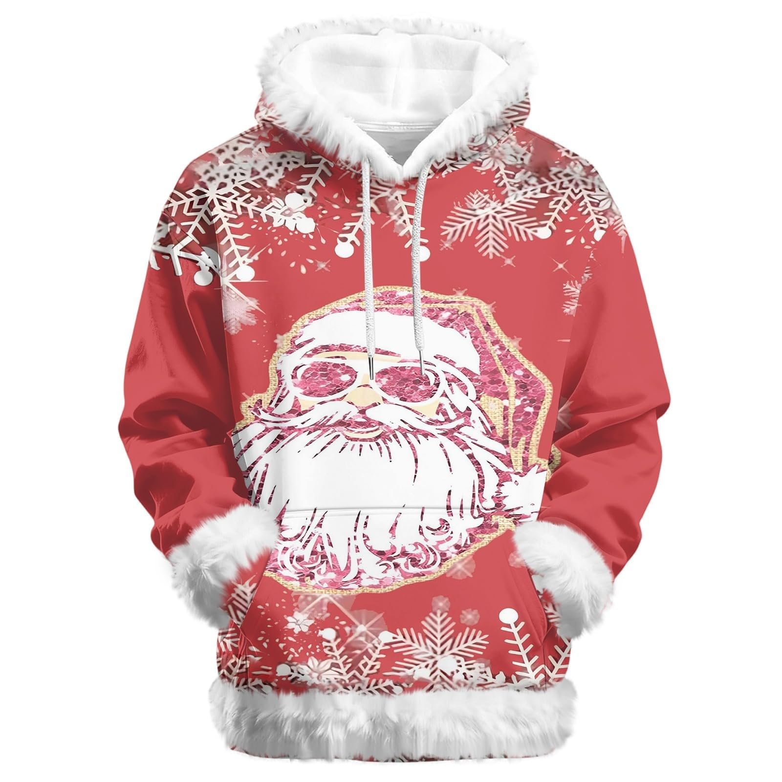 Sudadera con capucha de Navidad para hombre, divertida, de Papá Noel, de gran tamaño, ropa de Navidad de manga larga, suéter con ribete de felpa, novedad, trajes de Navidad, ropa de moda, regalos con
