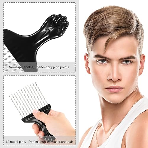 Miniatura 4 de Peine de carbono rosa o negro, 3 piezas con peine de carbono rosa o negro con peinetas de acero inoxidable con peines de puntas de metal para mujer