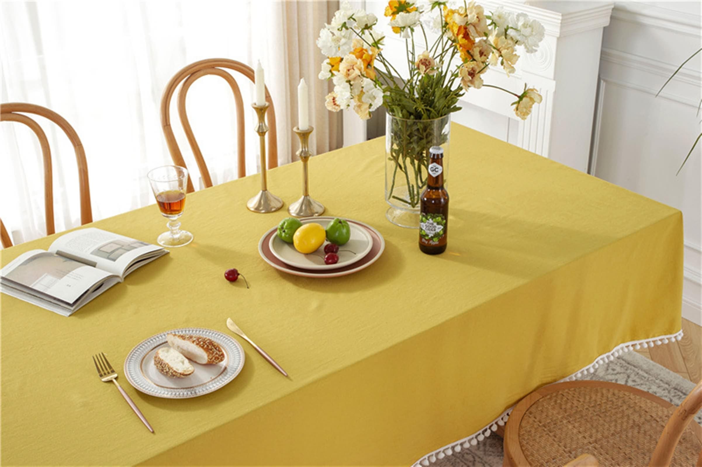 Tovaglie Antimacchia Rettangolari, Tovaglie 140 x 220 cm Colore puro in Pizzo di cotone Copritavolo per Tavolo da Pranzo, Cucina, Festa CompleannoGiallo
