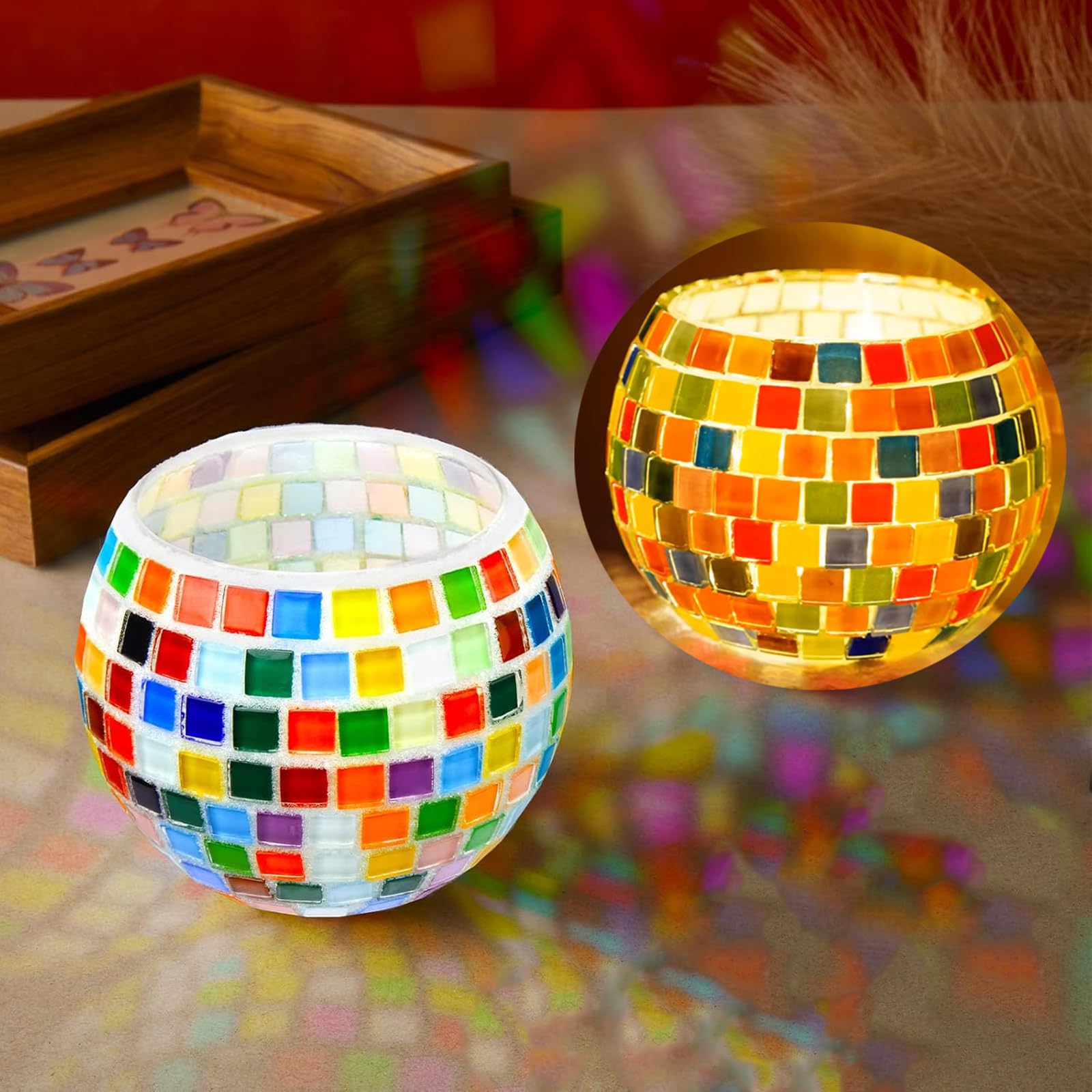 Mosaik Bastelset Für Kinder - Glasmosaik Kerzenhalter DIY Set Ab 8 Jahren