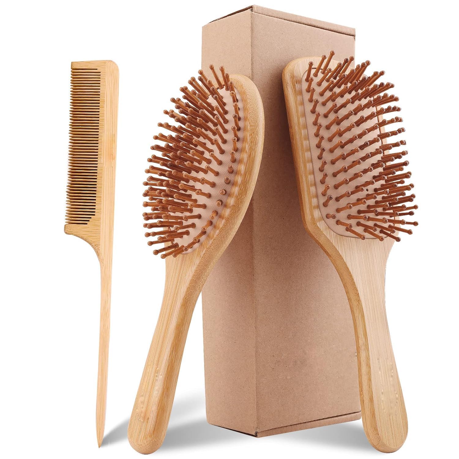 VISTARN Bamboo Hair Brush Comb for Women and Men | Wooden Hair Brush & Wide Tooth Comb Set for Wet & Dry Hair | Bamboo Bristles Scalp Massage & Gentle Detangling-image-35