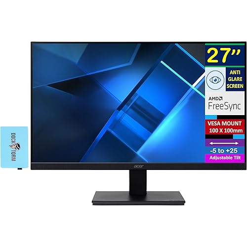 Acer Vero 27" FHD IPS Monitor with 4ms Response Time, AMD FreeSync, Anti-Glare, VESA Mount (100x100mm), Low Blue Light, VGA, HDMI & Dockztorm USB Port Expander, Black Color