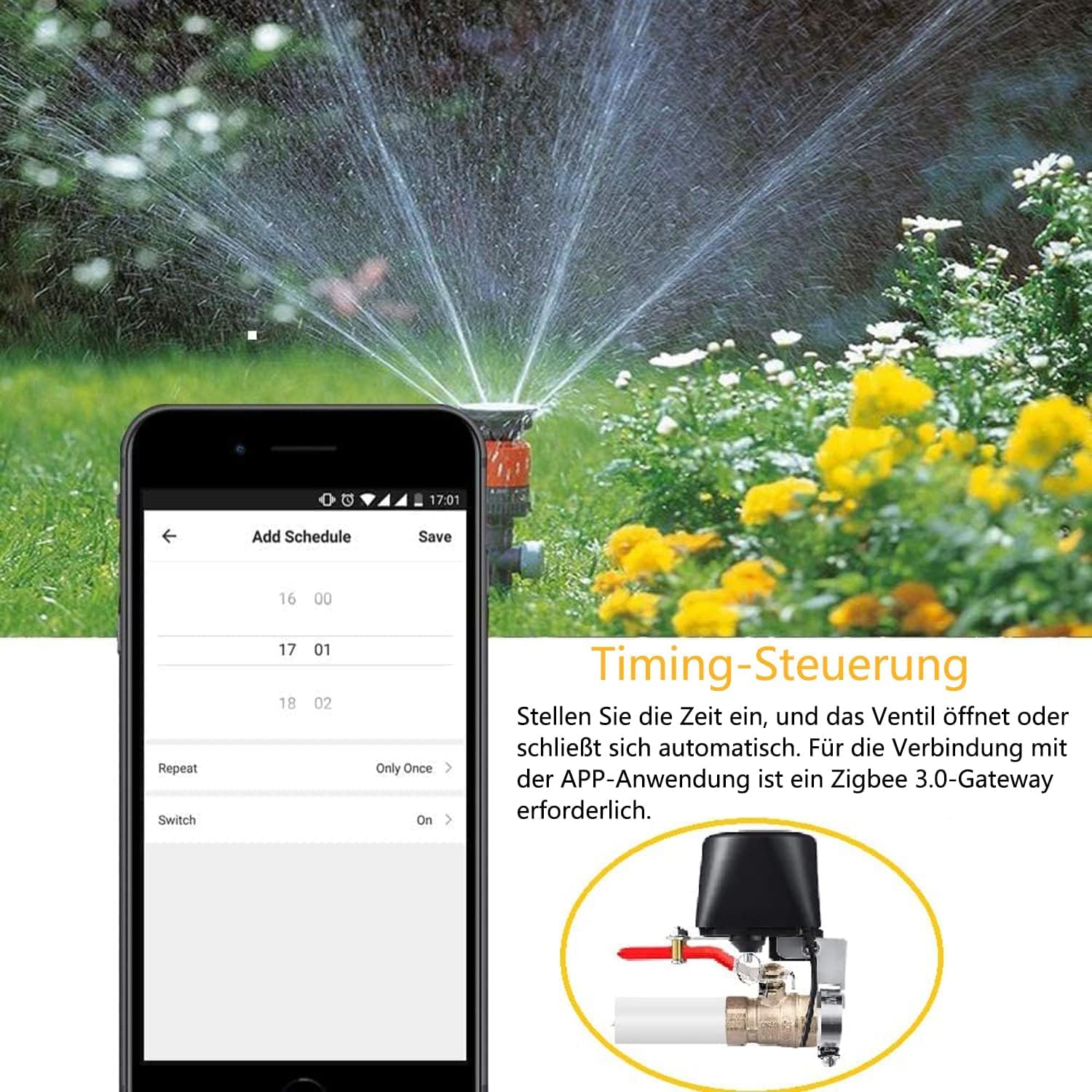 Valve D'Eau Intelligente ZigBee Jinvoo Tuya - Robinet Motorisé Arrosage Automatique, Compatible Alexa & Google