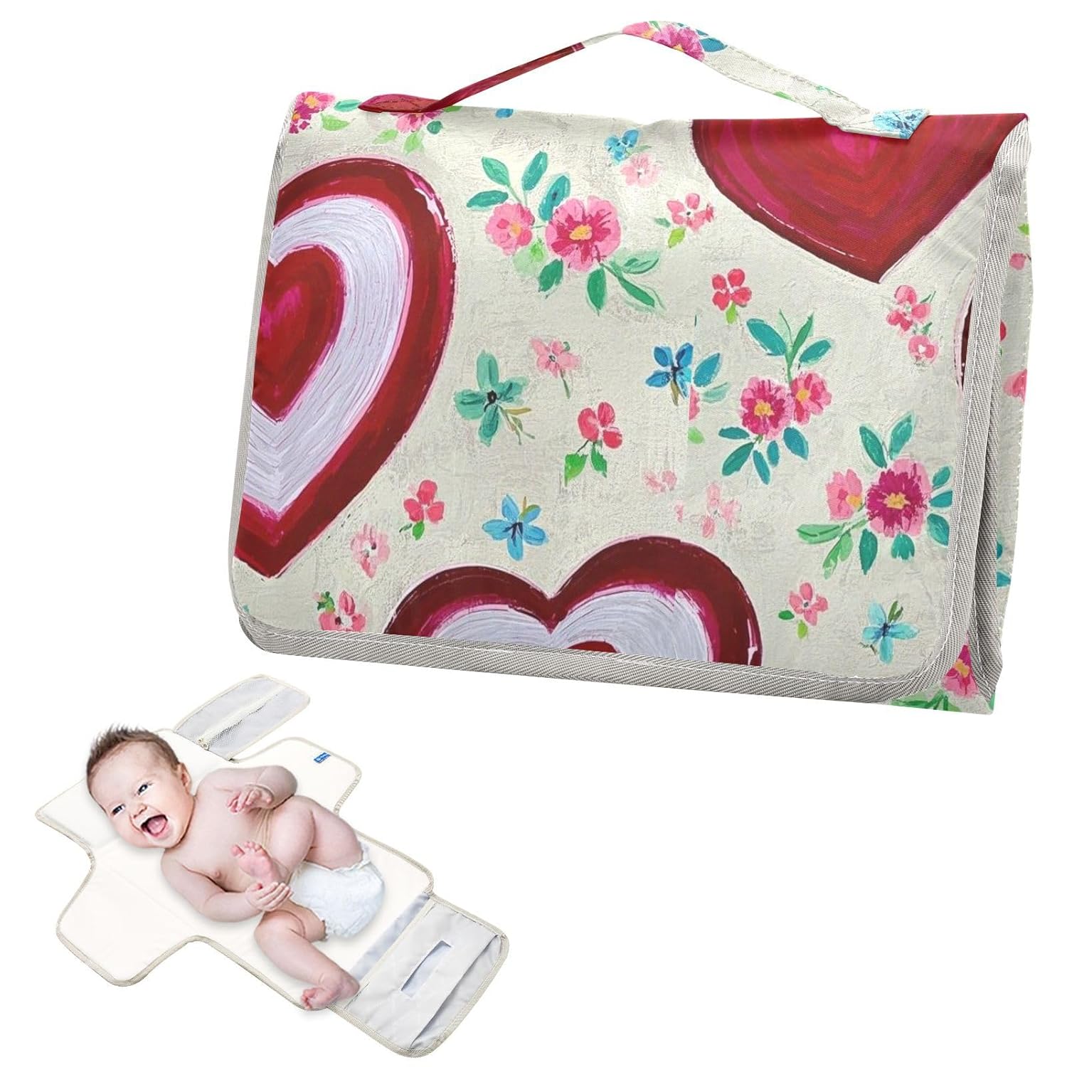 Reusable Changing Table pad with Tissue Pocket Retro Heart Peach Floral Colorful Baby Diaper Changing pad with Built-in Pillow cambiadores de pa?ales para Bebes