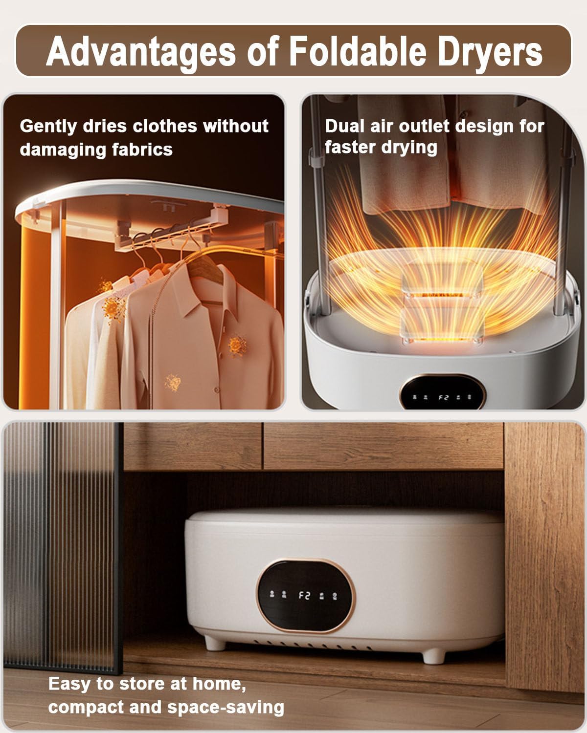 Foldable Electric Apartment Dryer & Space Heater - 360° Hot Air Circulation, Timed Drying, Touch + Remote Control, Large Capacity for 6 kg, Double-Layer Drying Rack