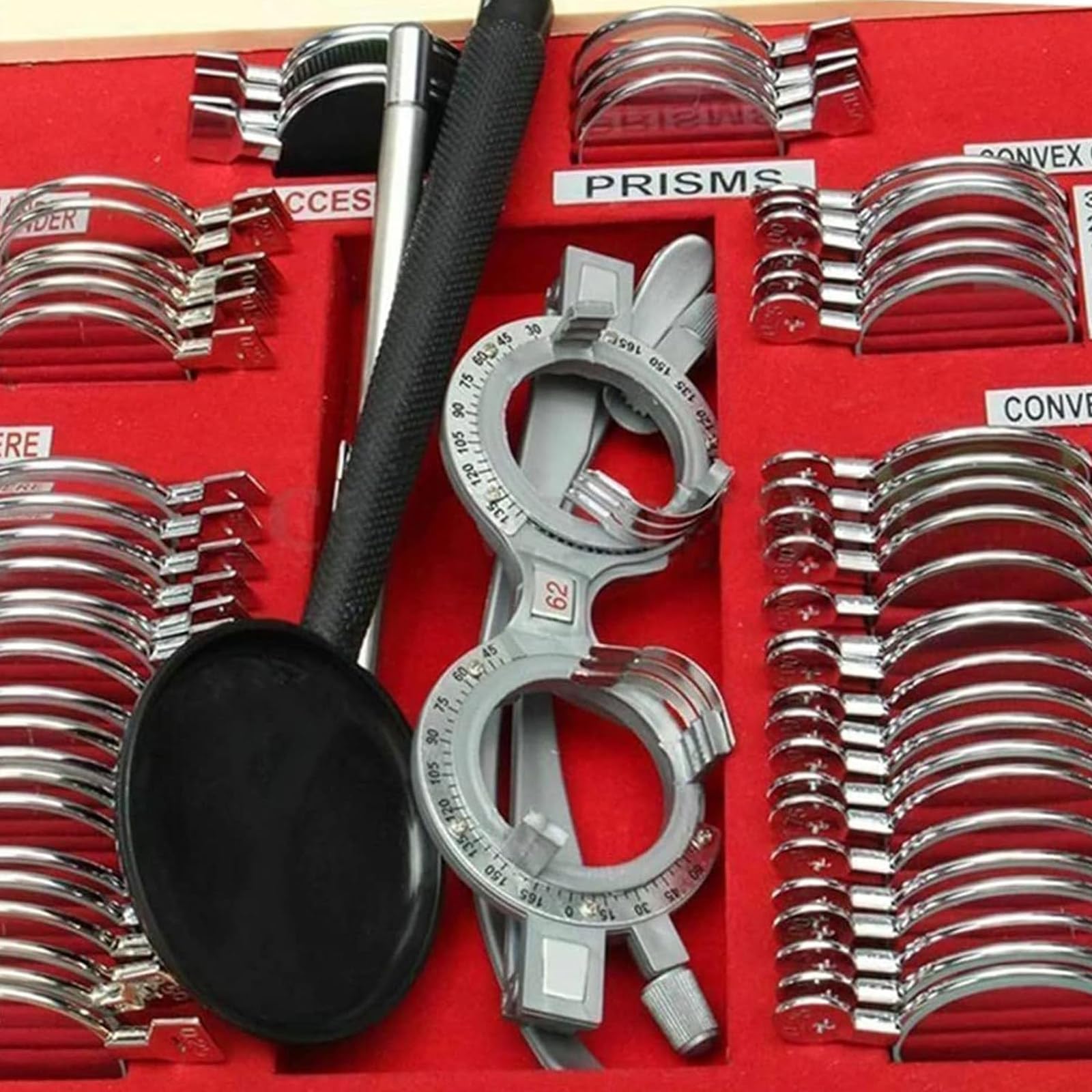 Set di Lenti di Prova ottiche da 104 Pezzi Kit di optometria con Bordo in Metallo Scatola di Alluminio con Montatura in Metallo Custodia per Occhiali di Prova Custodia per Occhiali, Telaio di Prova