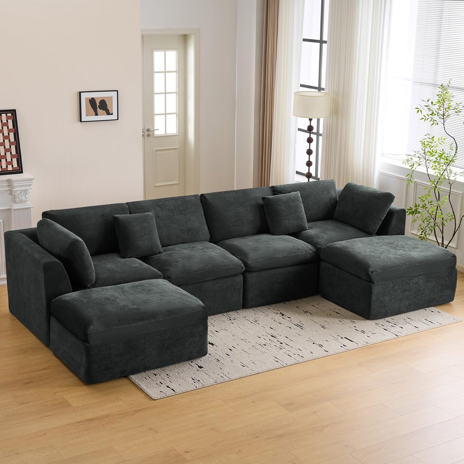 Modular Loveseat Sofa Bed with Ottomans, Fully Compressed Modular Sofa Bed, No Assembly Boneless Modular Couch for Living Room (Grey)
