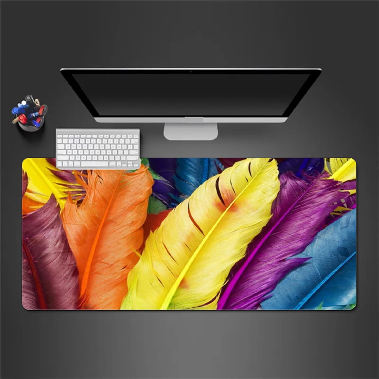 Alfombrilla Raton Gaming XXL 1200x600x2cm Alfombrilla de Ratón Grande Alfombrilla Gaming de Escritorio con Base Antideslizante para Gamers PC y Portátil (Pluma Amarilla)