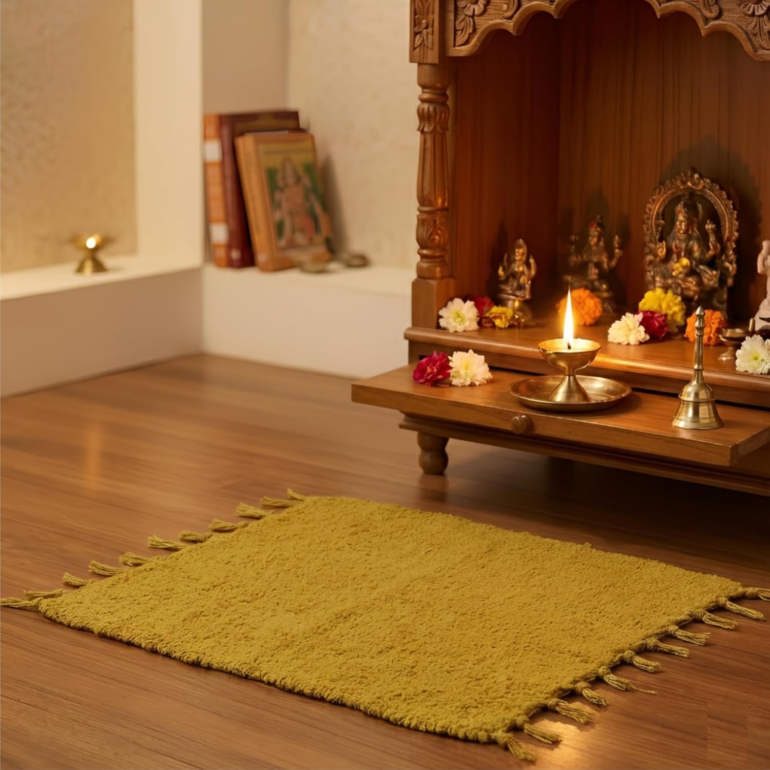 Pooja Pure Cotton Hand Knitted Reversible Aasan Mat 19x19 inch (Yellow)-image-16