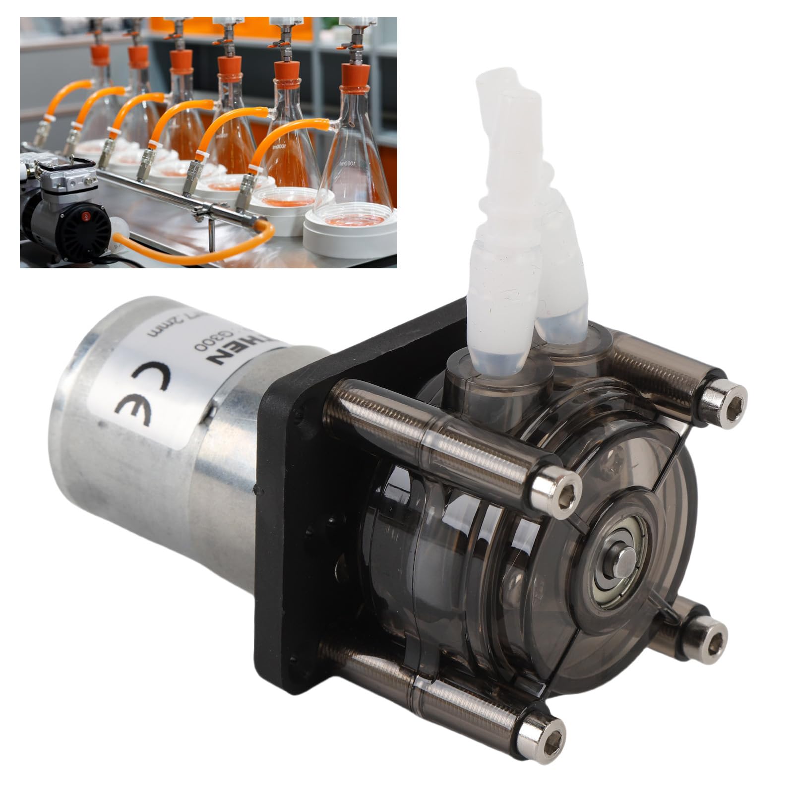 Bewinner Pompe Péristaltique 300 Ml/min, Pompe Doseuse de Liquide à Moteur brossé DC avec Tube en Silicone pour Applications d'aquarium, de Laboratoire et Industrielles (12V)
